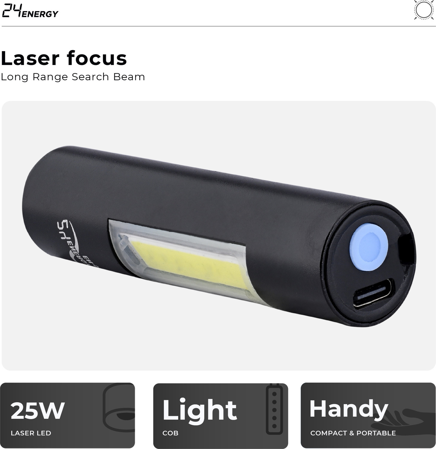 Image of 24 ENERGY Zoomable LED Metal| SOS Function, 25W Laser COB Torch