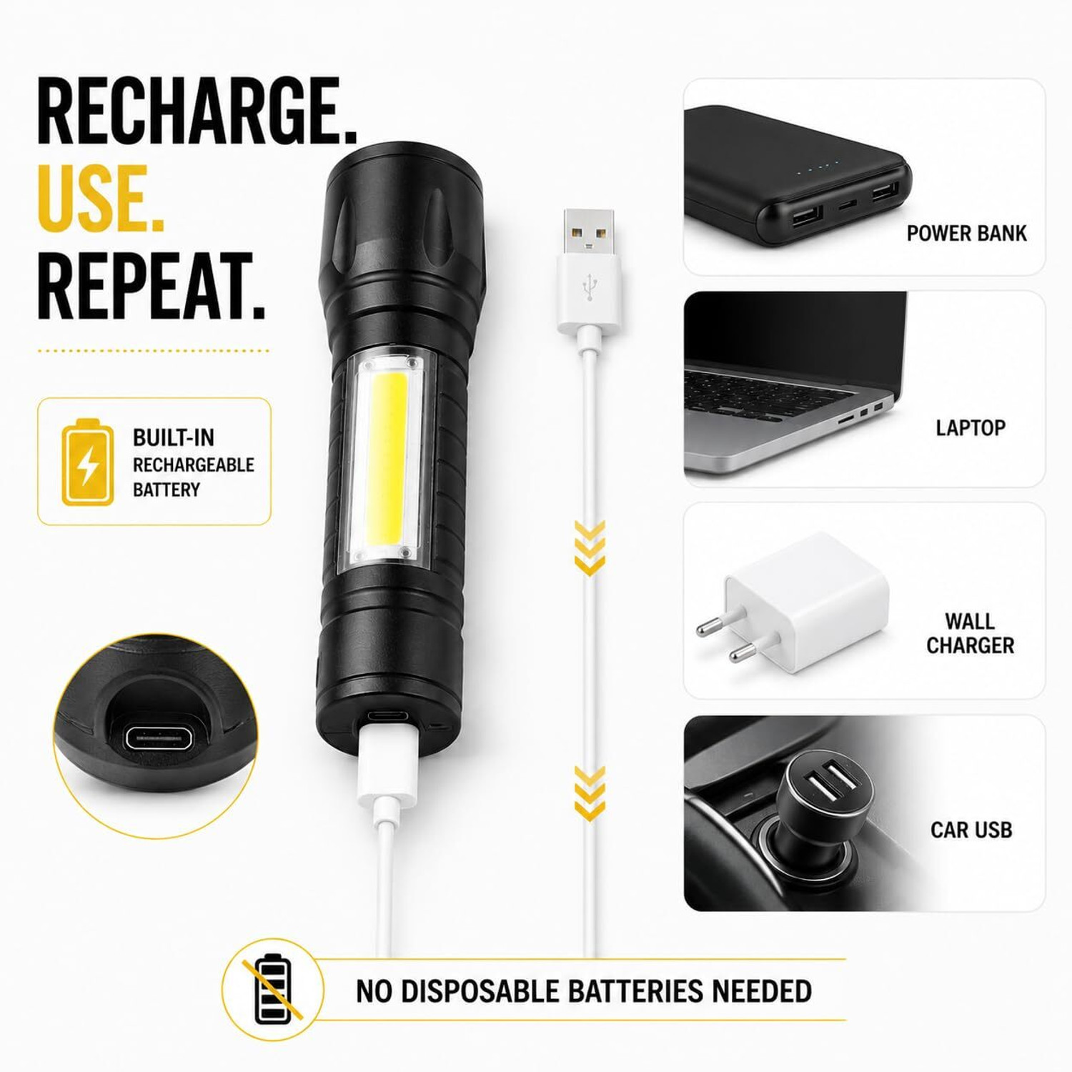 Image of Oximus Pro Series Pack Of 2 (911 torch) Rechargeable LED Flashlight Zoomable Waterproof Torch (Black, 12 cm, Rechargeable)