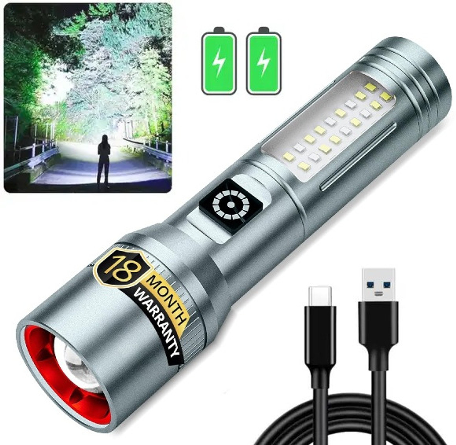 Image of CRENTILA M15 Metal Led Light Long Range 1000 Meter|1 Km High Power Zoomable & Type-C Torch