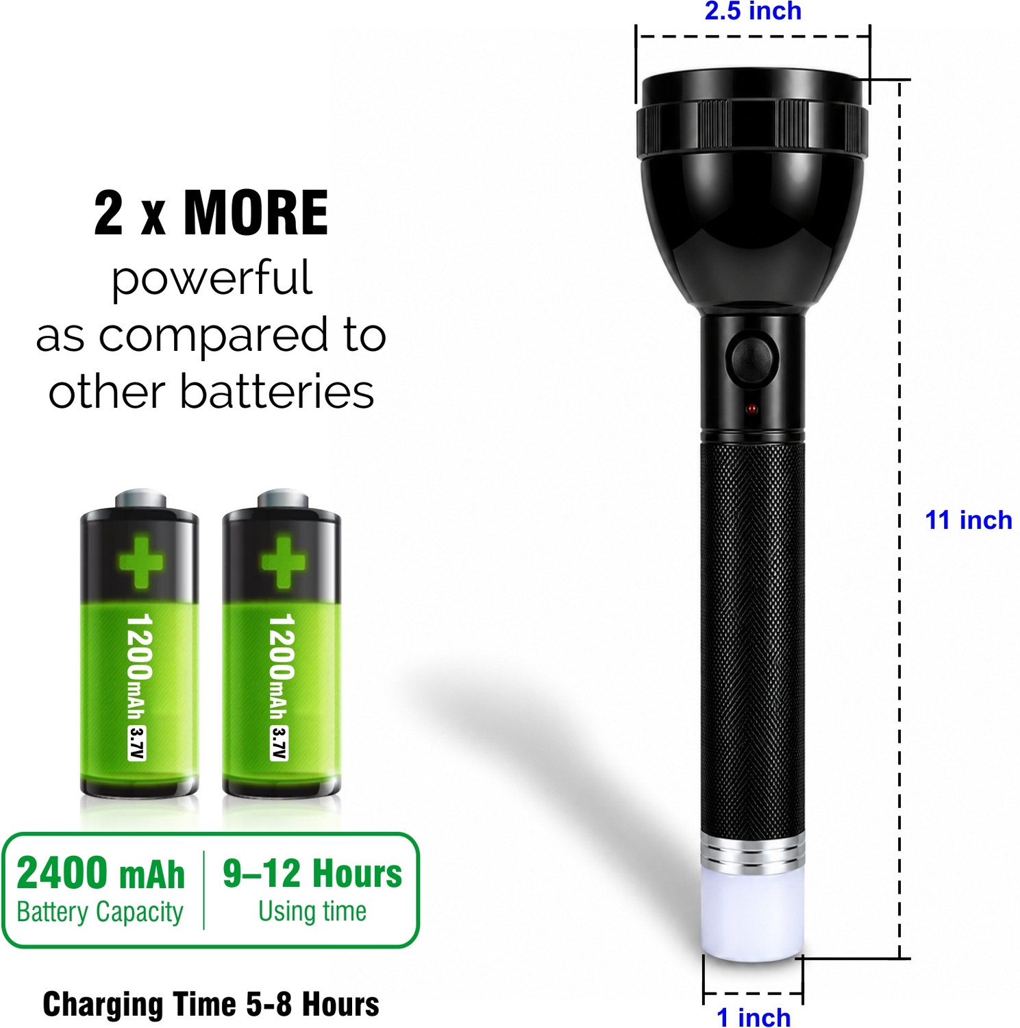 Image of 24 ENERGY 1000 meter torch 2X Power Lithium battery with emergency tail light Torch