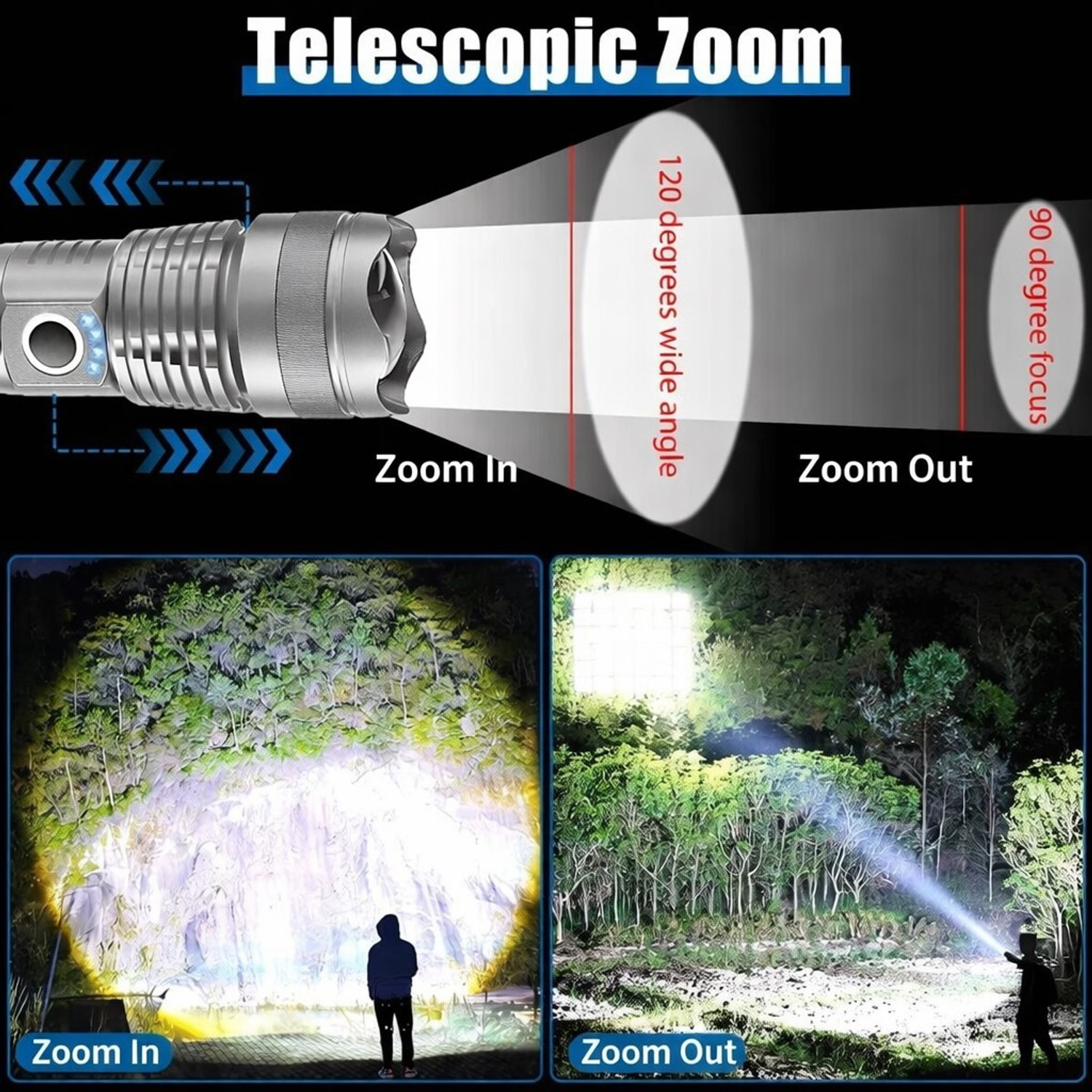 Image of HYMASA KZ-982 LED Torch Light, Zoomable Focus, Heavy Duty Rechargeable Flashlight 12 hrs Torch Emergency Light