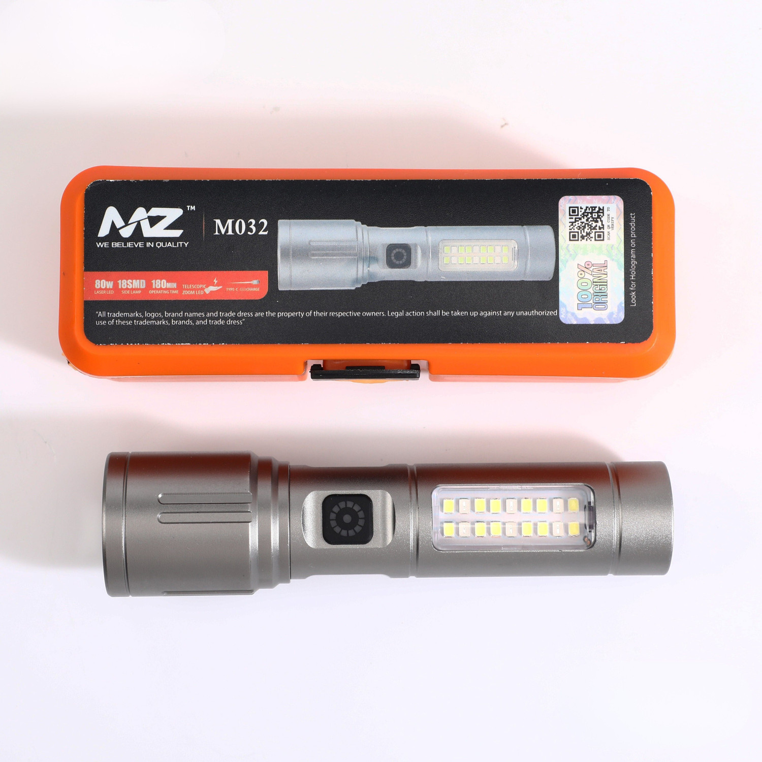 Image of MZ M032 (RECHARGEABLE LED METAL TORCH) Zoomable 80W with 1200mAh Battery & 6 Modes Torch