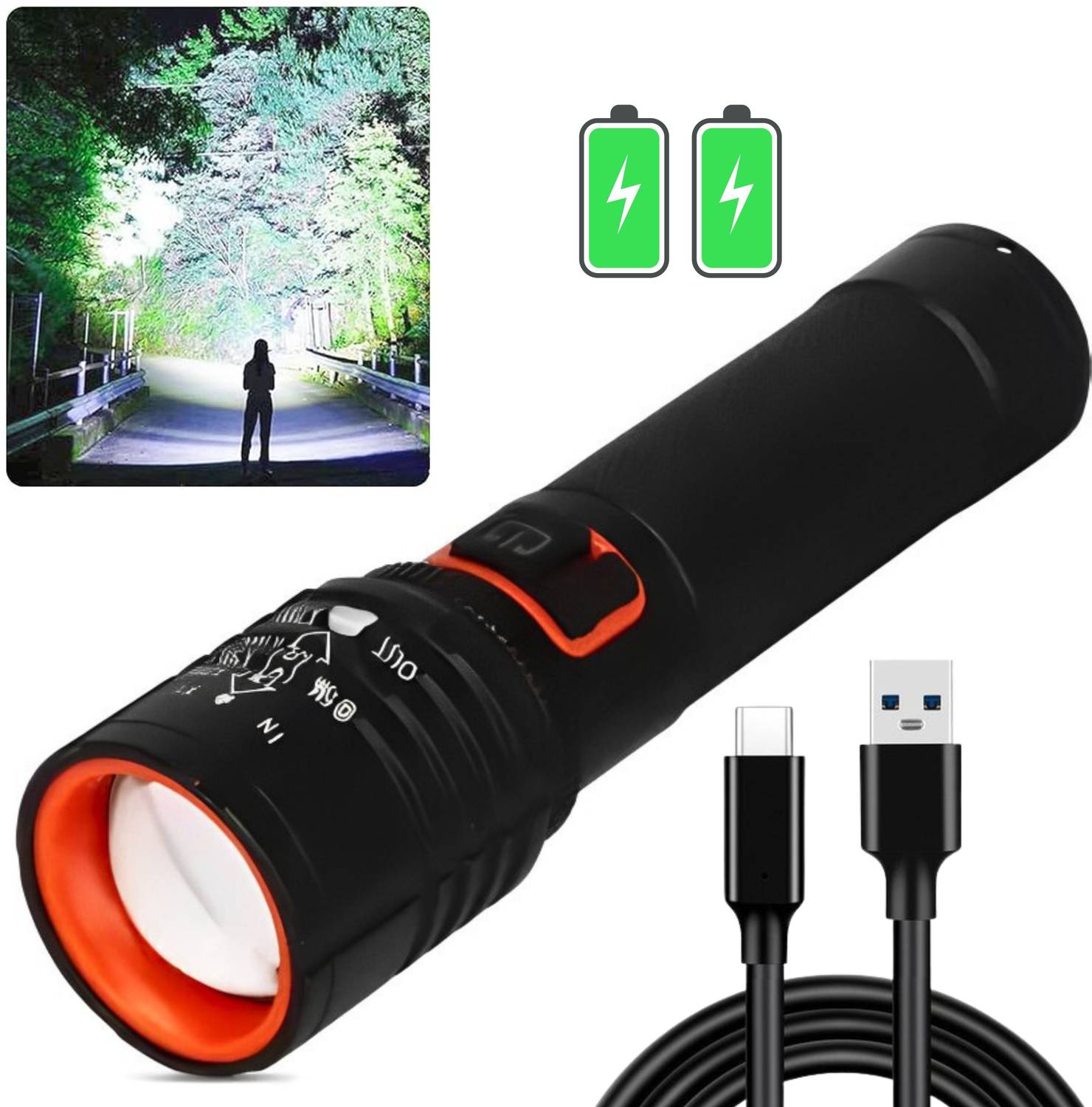 CRENTILA Metal Led Light Long Range 1000 Meter|1 Km High Power Zoomable & Type-C Torch