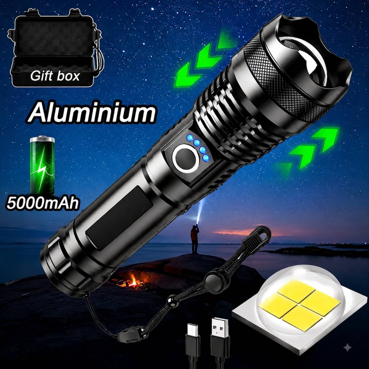 JMALL 983 METAL ZOOMABLE Waterproof Rechargeable Tactical Torch Long Range Flashlights Torch