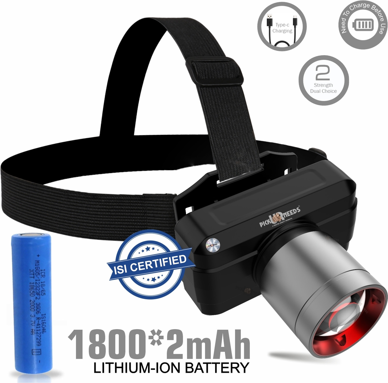 Image of Pick Ur Needs 200W Emergency Head Lamp Laser Light 1200mAh Battery With Zooming Feature Torch