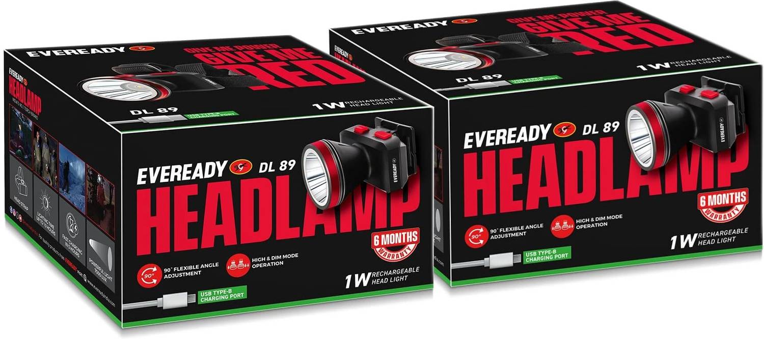 EVEREADY Headlamp DL89, 90° Tilt, Easy to Mount Torch Price in