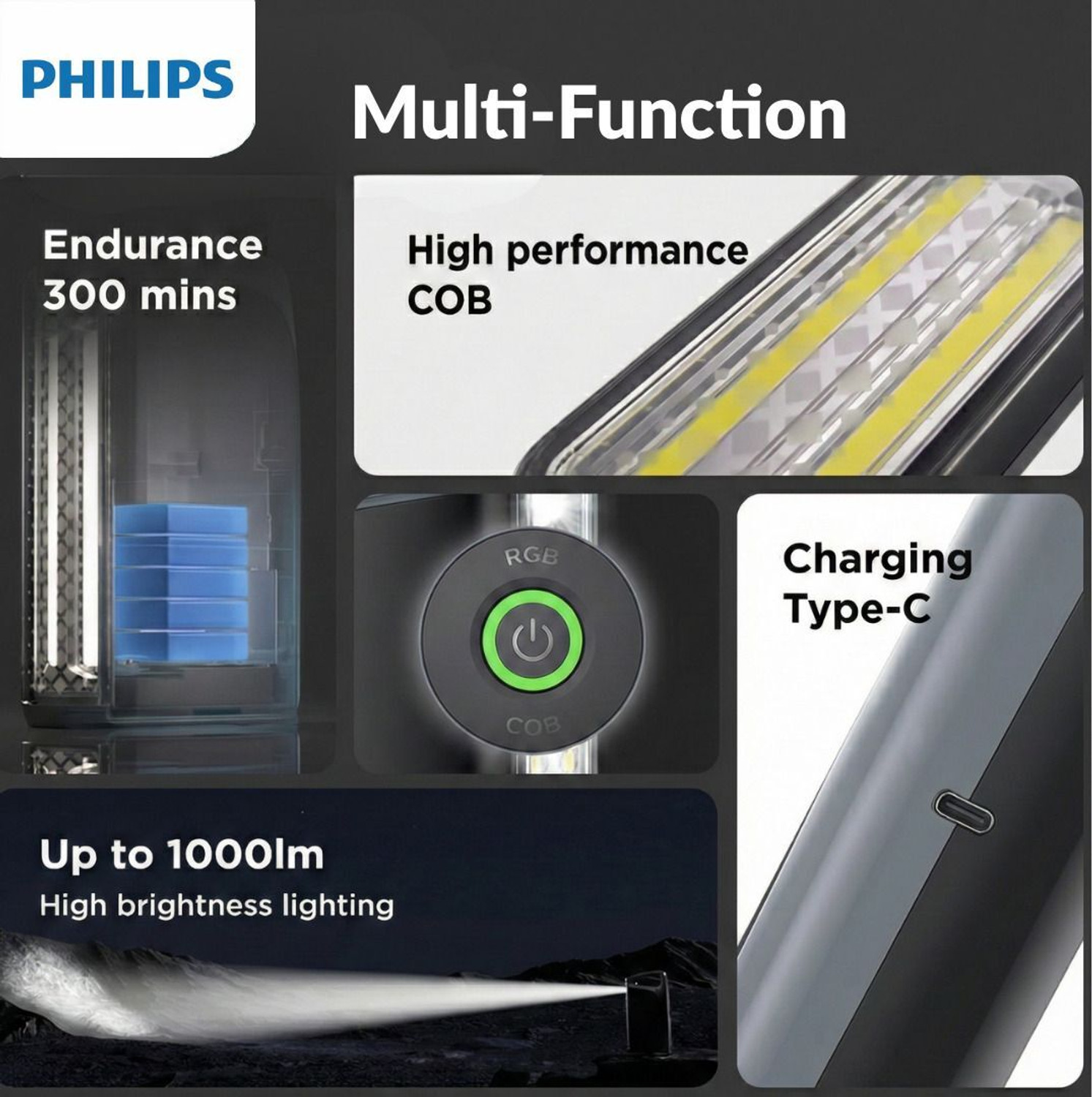 Image of PHILIPS ABS Multi-Functional Rechargeable Flashlight, SFL3402 /56 - 1000 Lumens Torch