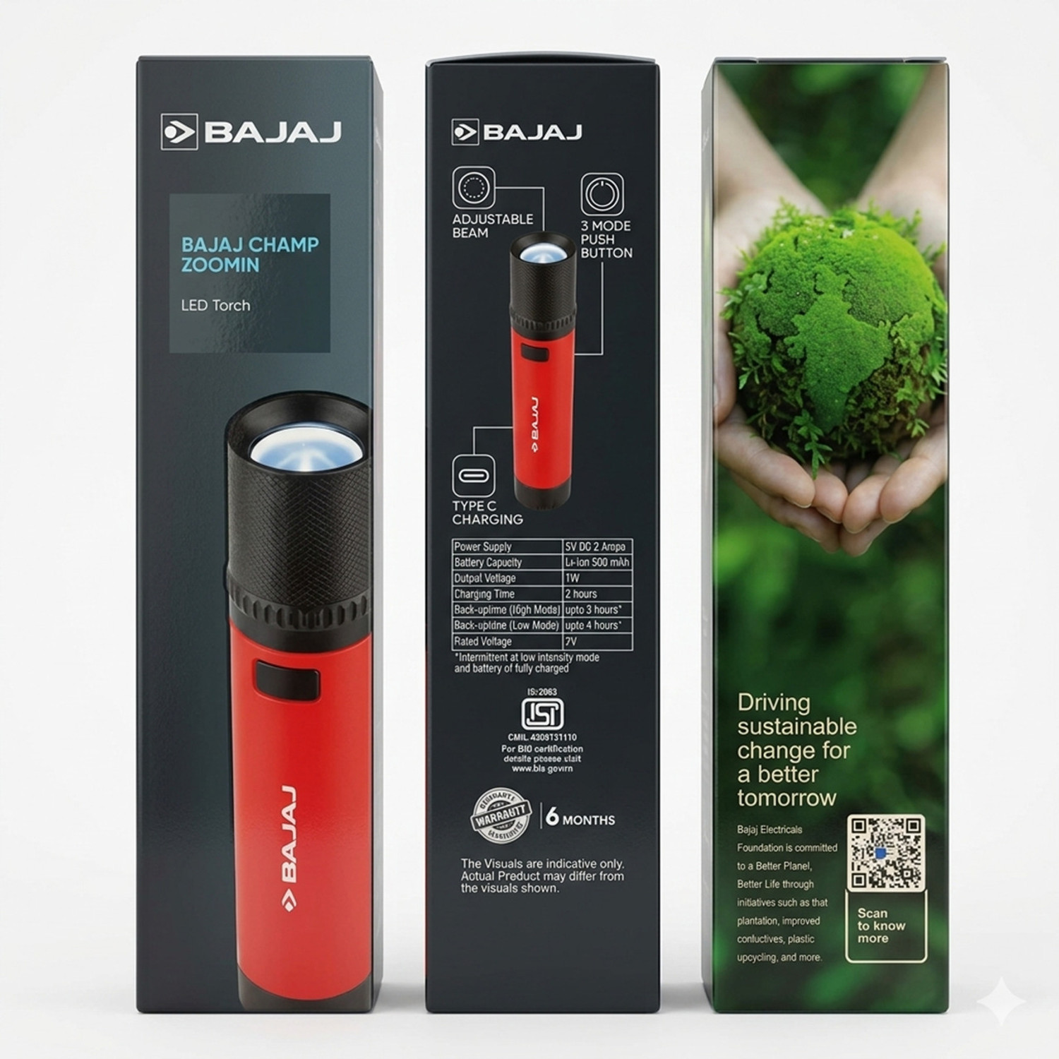 Image of BAJAJ 1W (ZOOMIN NEW ) LED TORCH RED, YELLOW PACK OF-02 PES Torch