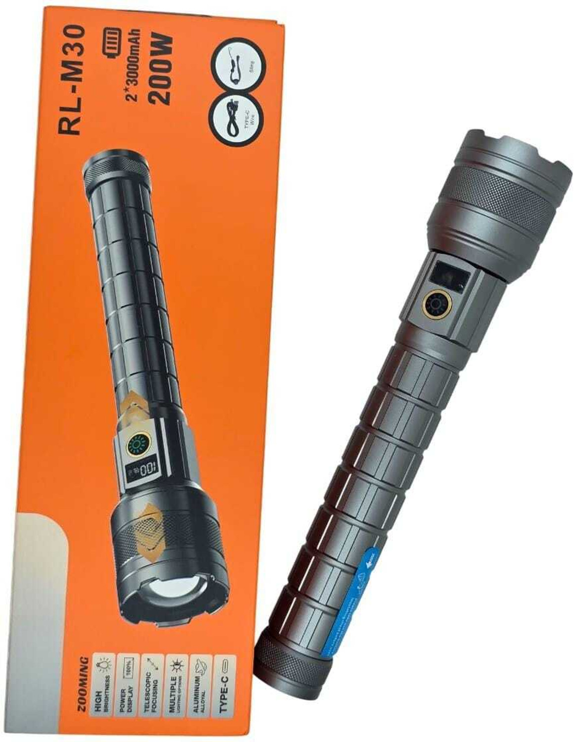 Image of Kay-Joy RL-M30 LED Metal Torch|200W Powerful Zoom Flashlight with Multiple Light Modes Torch