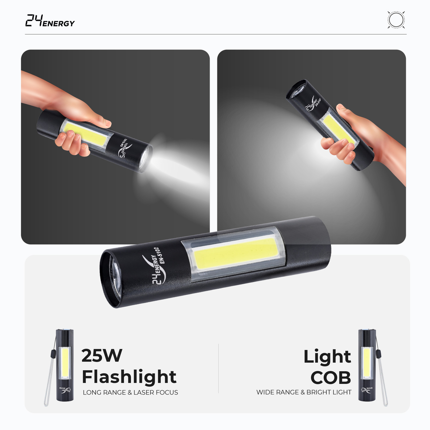Image of 24 ENERGY Zoomable LED Metal| SOS Function, 25W Laser COB Torch