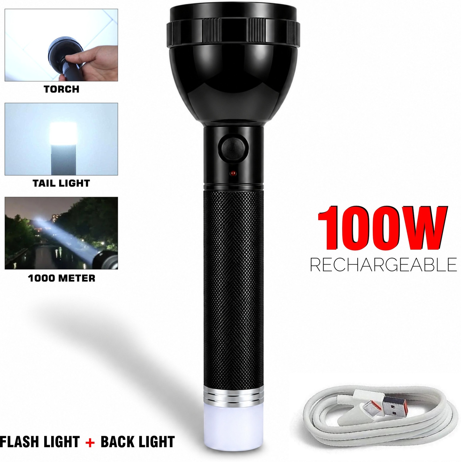 Image of 24 ENERGY 1000 meter torch 2X Power Lithium battery with emergency tail light Torch