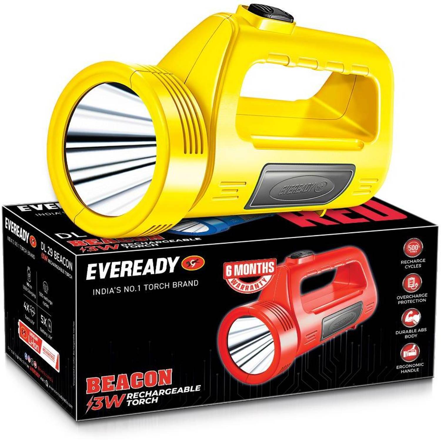 EVEREADY Beacon DL 29 3W LED Torch(Multicolor, 16.3 CM, Rechargeable)