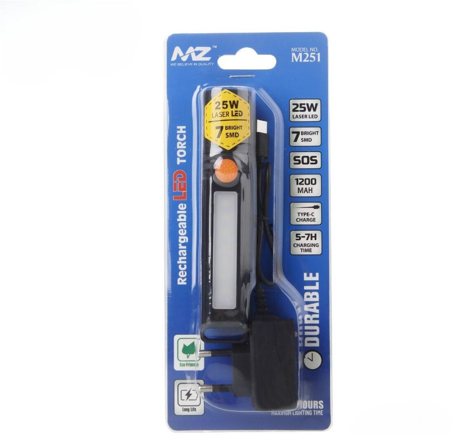 Image of MZ M251-LED RECHARGEABLE TORCH-25W Laser LED + 7 SMD 1200 mAh Battery Torch