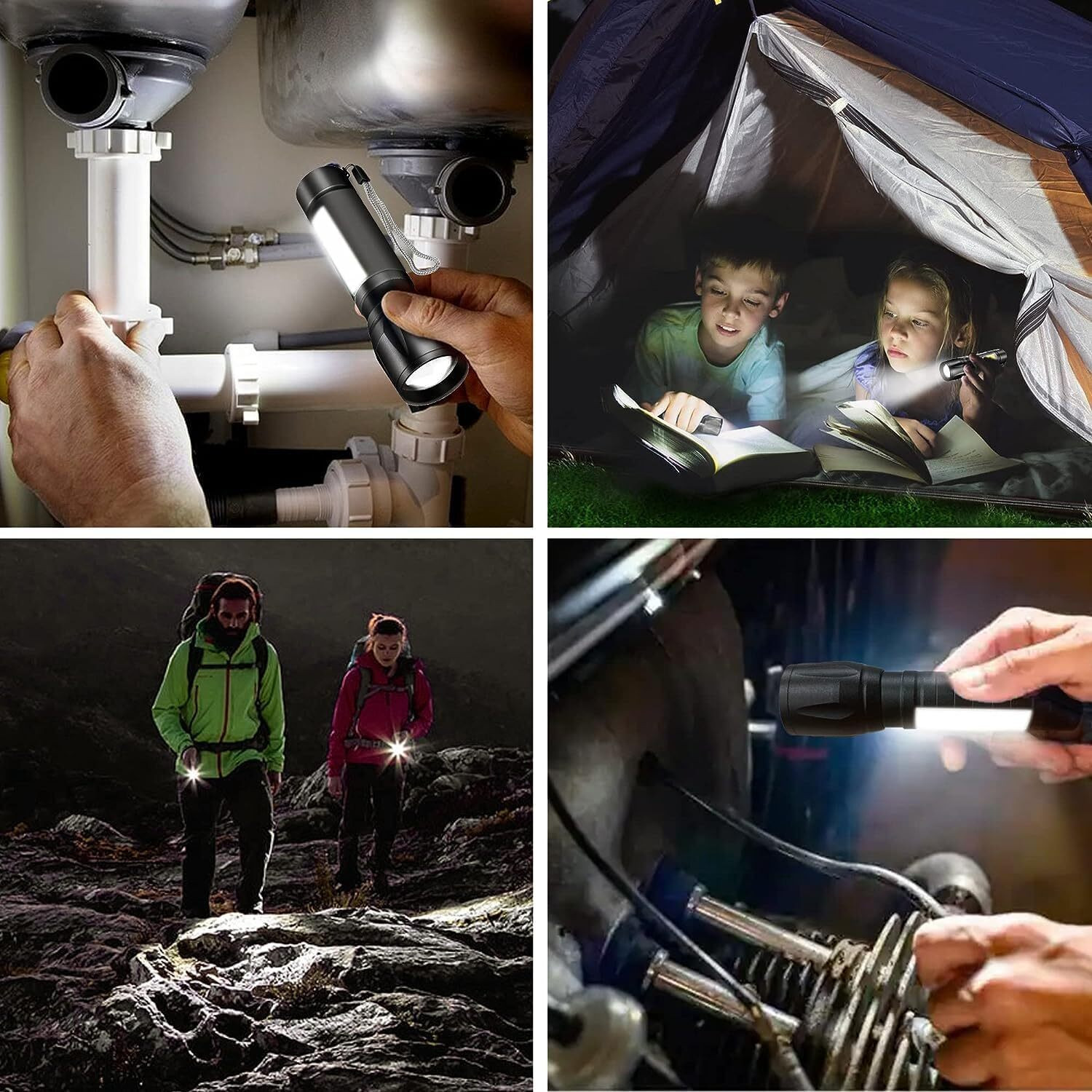 Image of Oximus Pro Series Pack Of 2 (911 torch) Rechargeable LED Flashlight Zoomable Waterproof Torch (Black, 12 cm, Rechargeable)