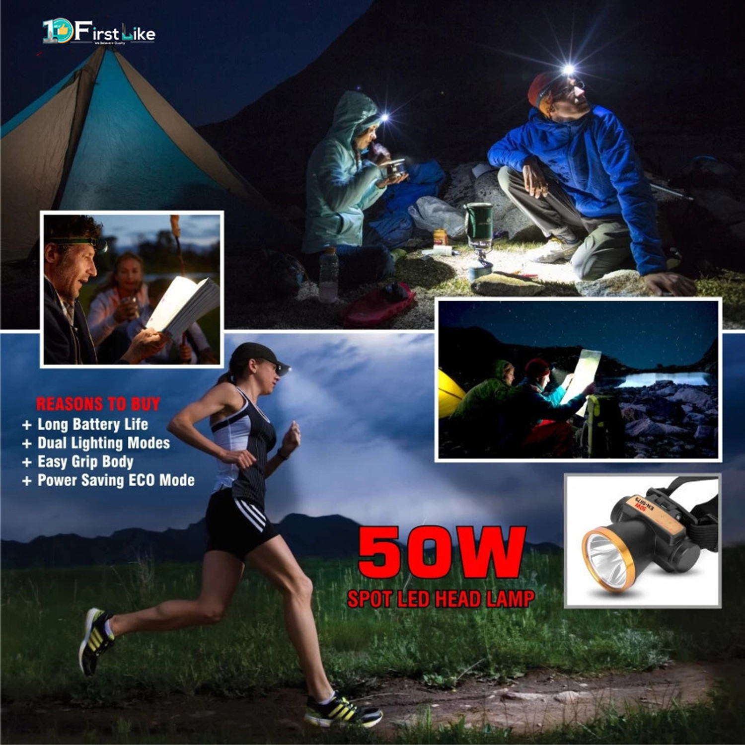 Image of VR Bright Lite Long range RECHARGEABLE HEAD LIGHT Torch 75W( WATERPOOF) R171 Torch (Black, 10 cm, Rechargeable)