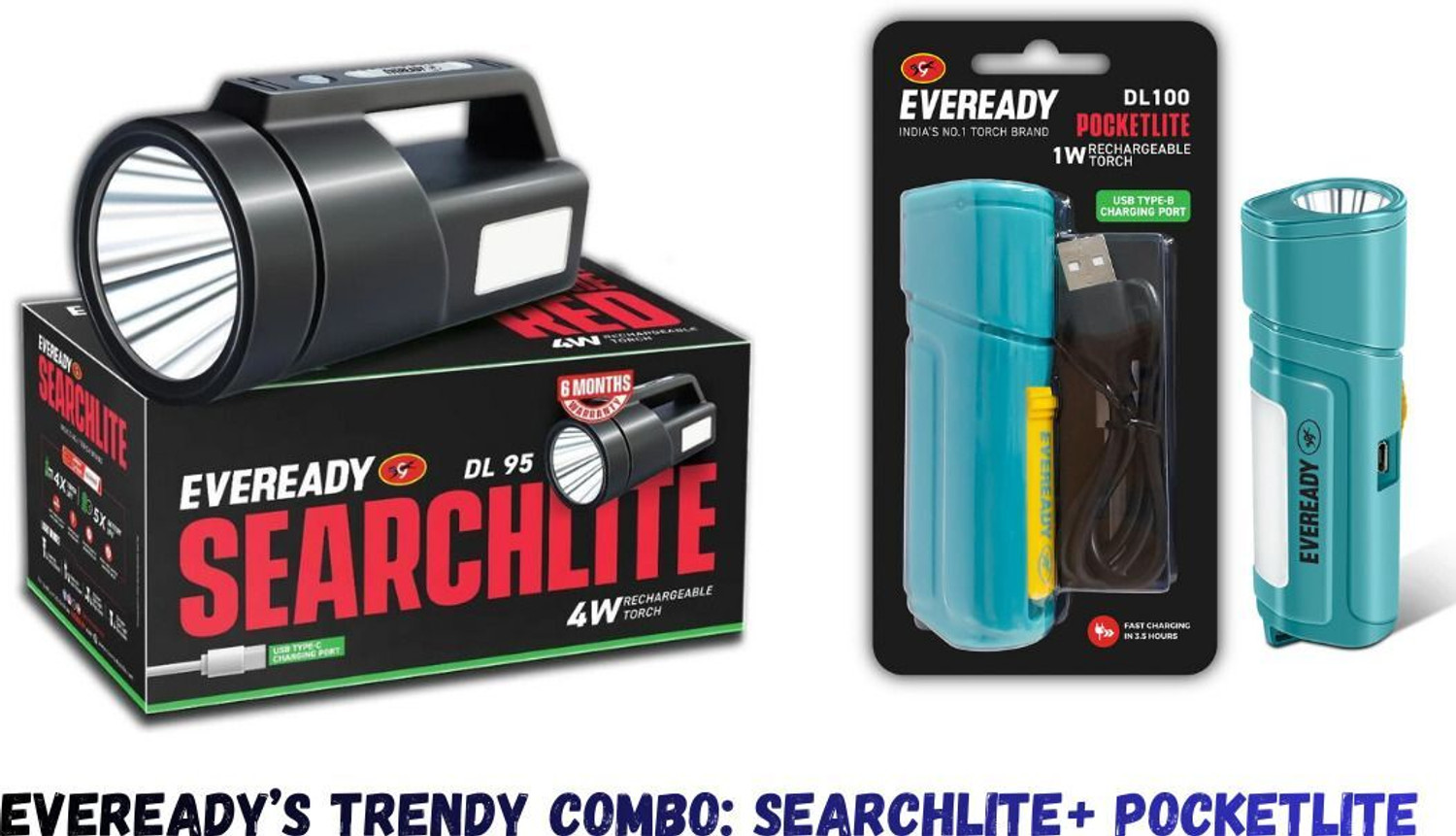 Image of EVEREADY Combo Searchlite DL95+Pocketlite DL100 Torch