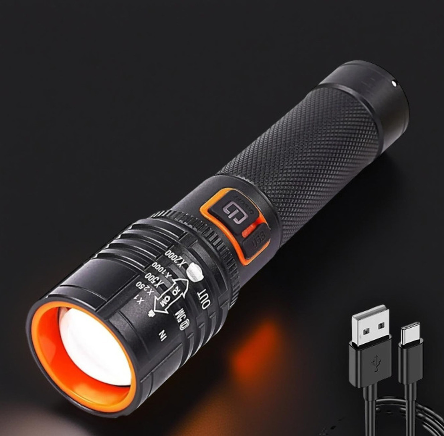 Image of FIRSTLIKE Metal Body Zoomable 1000 Meter|1 Km High Power Long Range & Type-C Torch