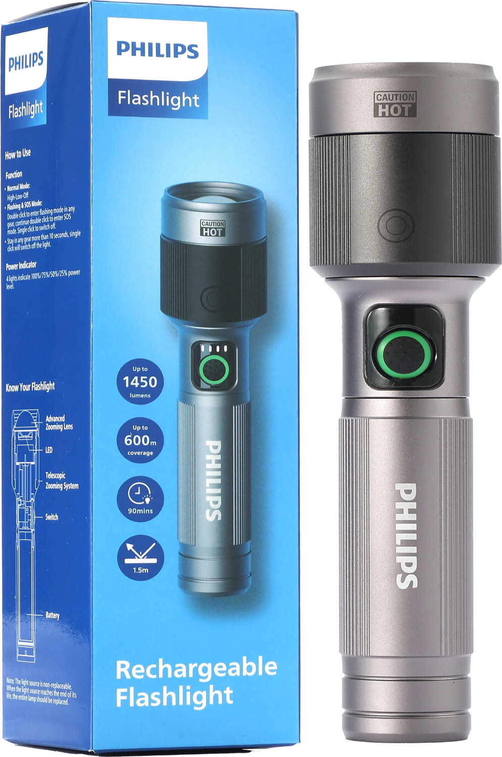 Image of PHILIPS Aircraft Aluminium Alloy, Zoom LED Flashlight - 1450 lm, 2200mAh, SFL2101 /56 Torch