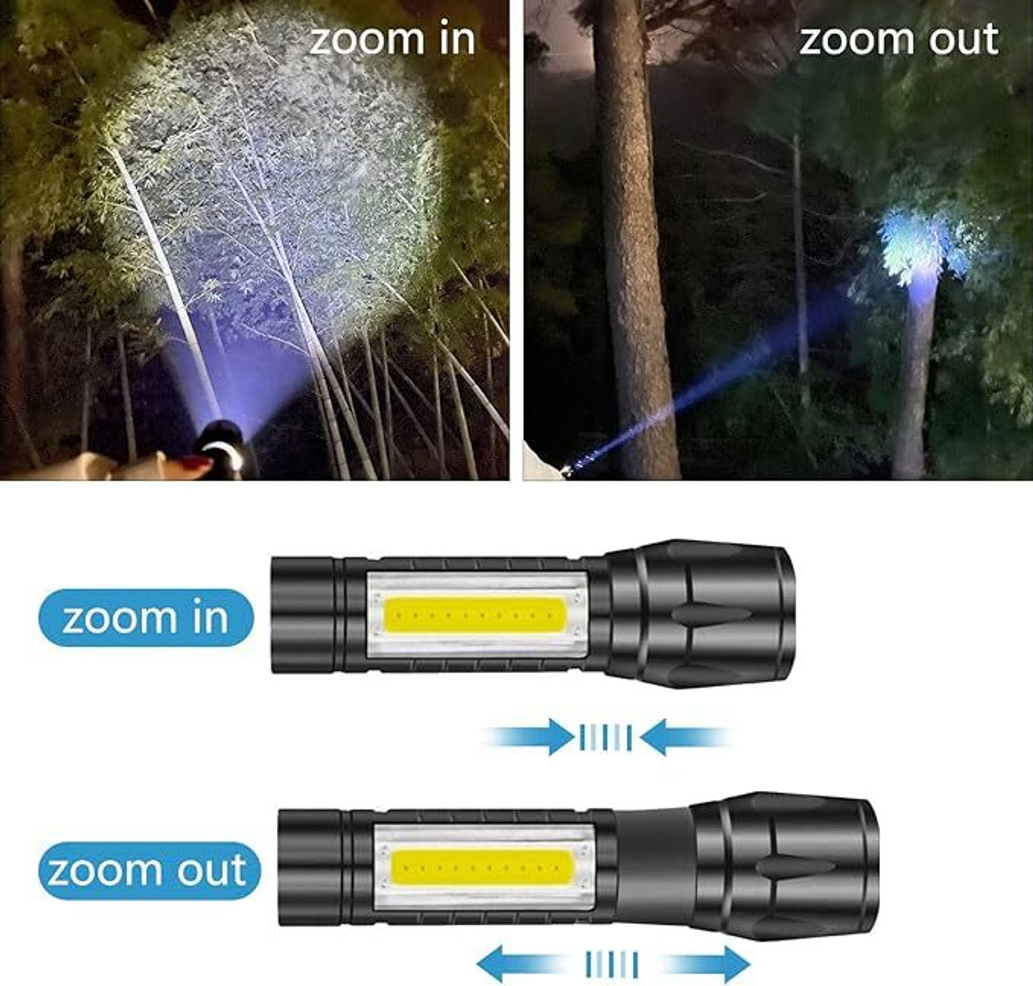 Image of Sument (Pack of 2) Mini Pocket Light Zoom COB USB Charging Led Water Proof TorchT Torch