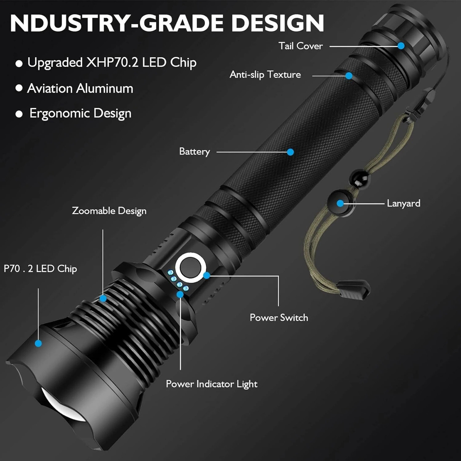 Image of Zeno volt 90000 High Lumens Tactical Super Bright Flashlight Zoomable 5 Modes Powerful Torch