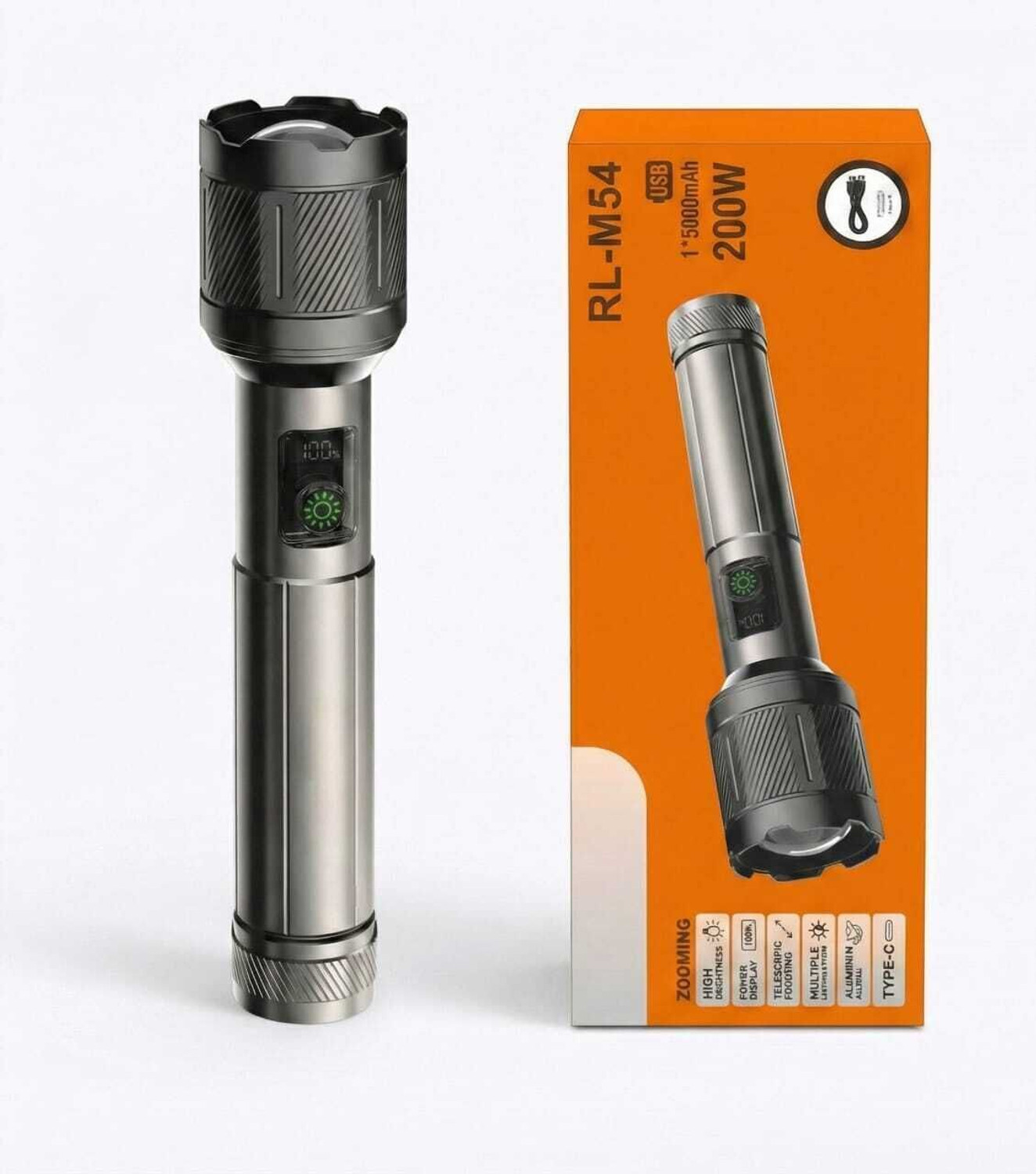 Image of Kay-Joy RL-M54 200W Metal Torch Light with Zoom & Type-C Charging Torch