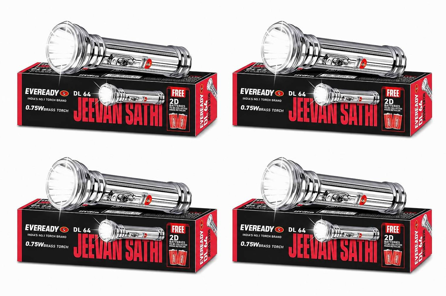Image of EVEREADY Jeevansathi DL64, 0.75W Retro Emergency LED Torch Pack Of 4 Torch