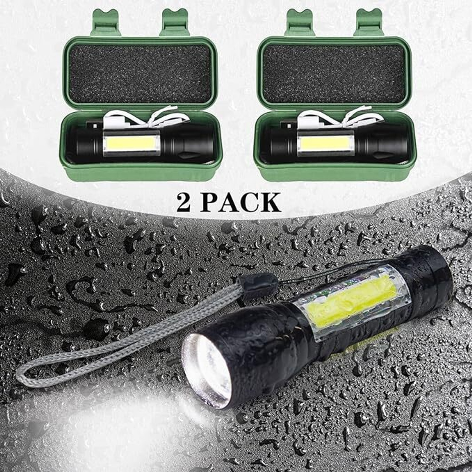 Image of Sument (Pack of 2) Mini Pocket Light Zoom COB USB Charging Led Water Proof TorchT Torch