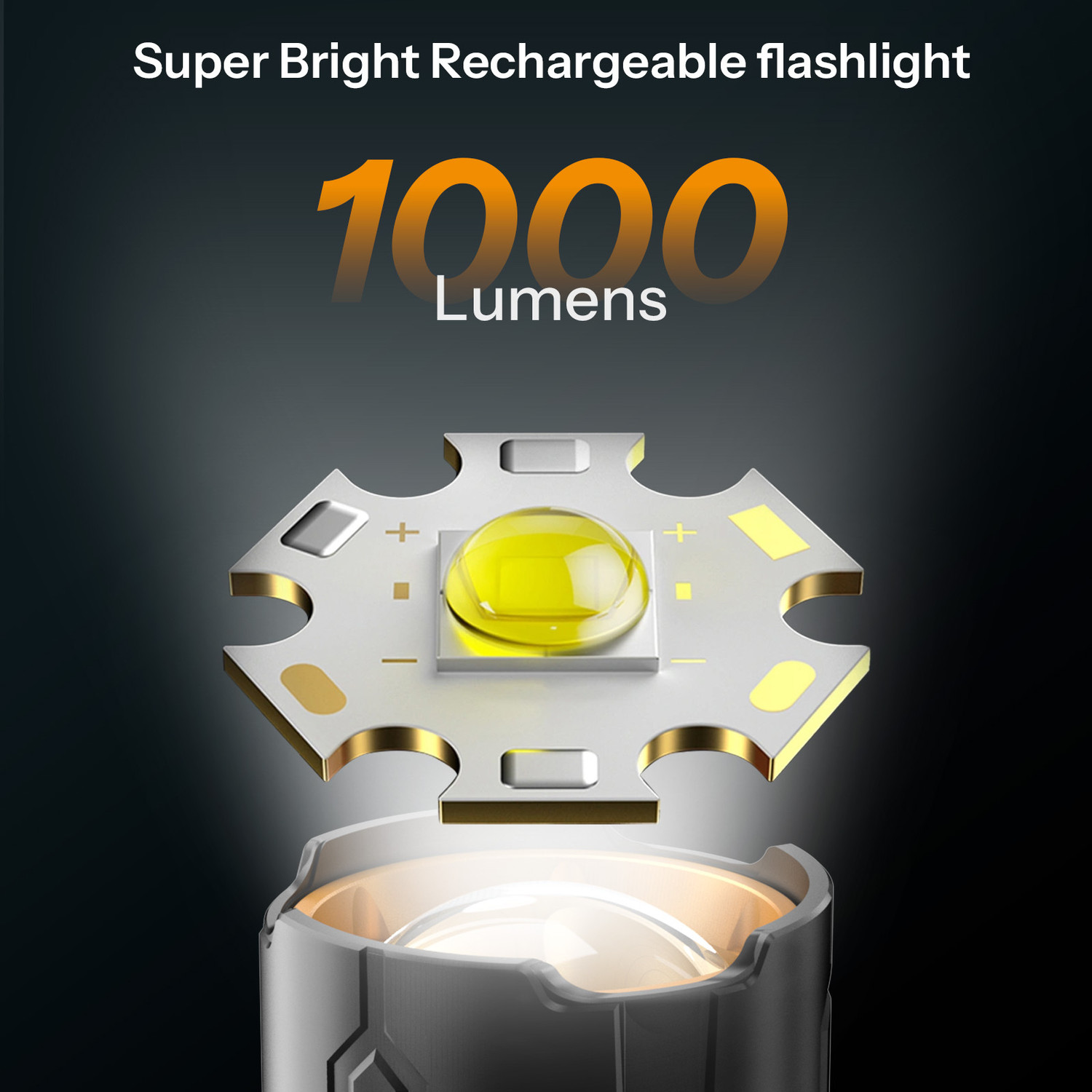 Image of UN1QUE 1800mAh LED Flashlight with 4 Light Modes & USB Output Port, Hand Light Torch
