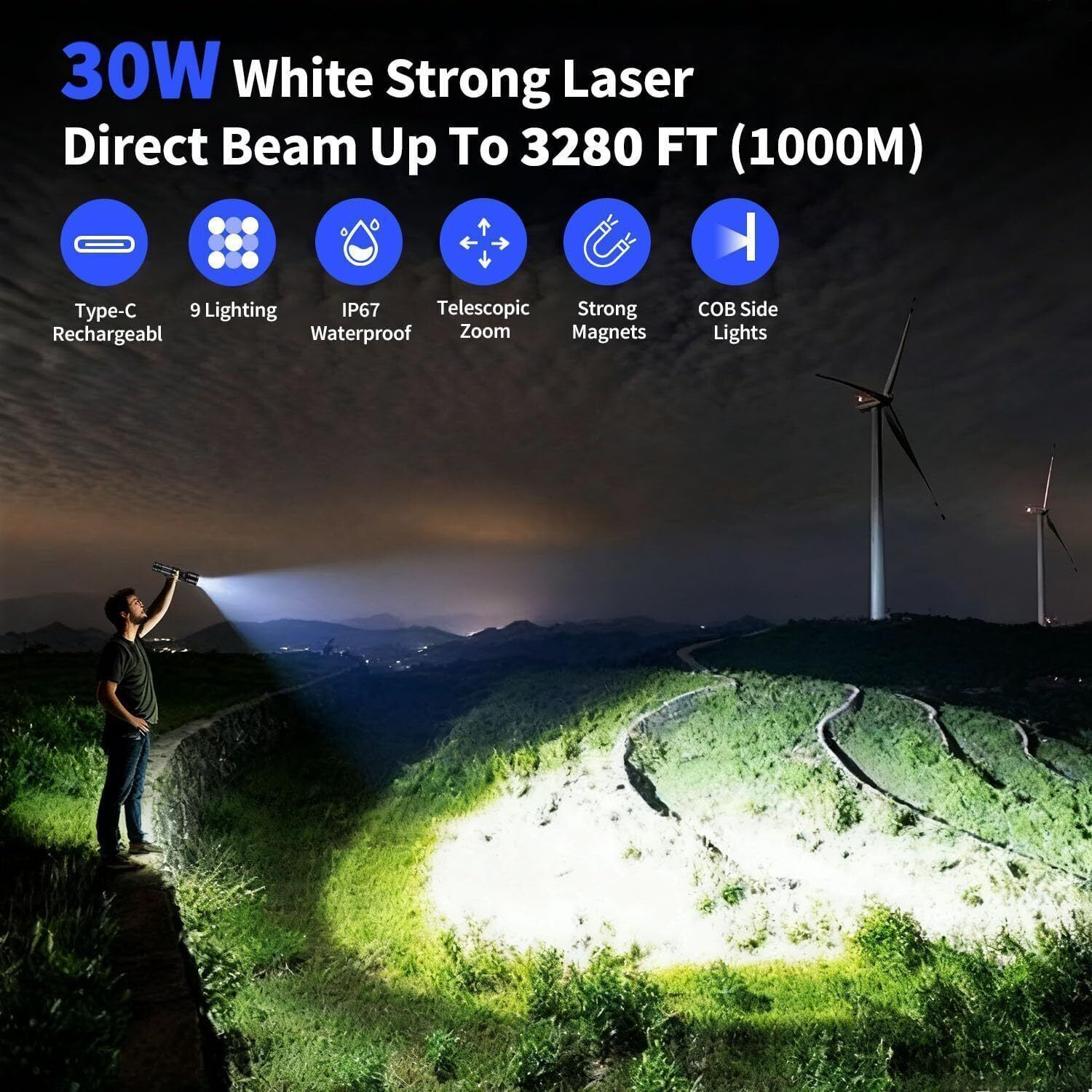 Image of Svoko Torch Light High Power, IP67 Waterproof Led Charging Flashlight, 2km Long Range Torch