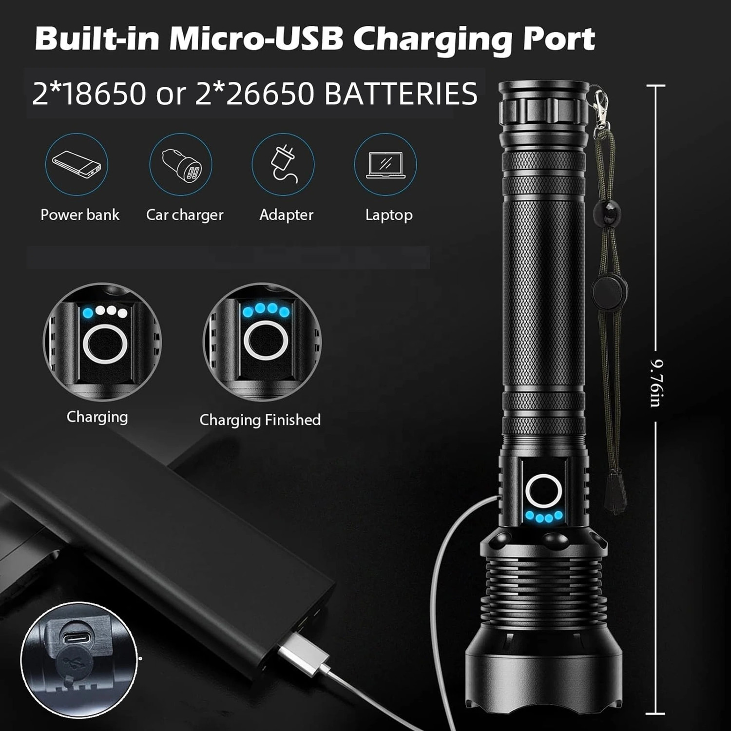 Image of Zeno volt 90000 High Lumens Tactical Super Bright Flashlight Zoomable 5 Modes Powerful Torch