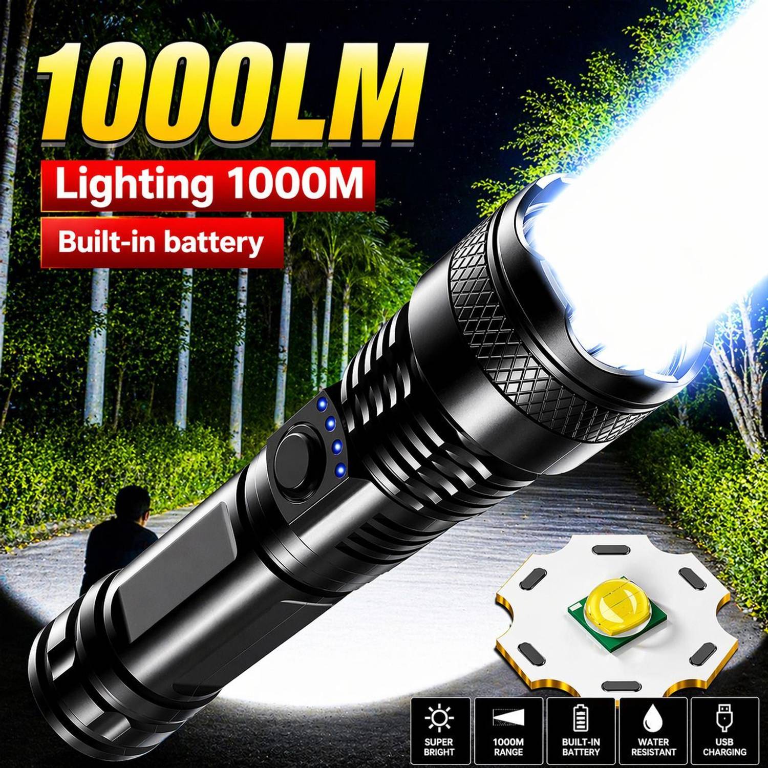 CRENTILA Rechargeable LED Flashlight 5 Modes - Image 1