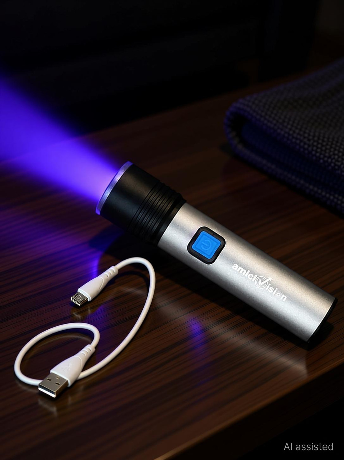 Image of amiciVision 365nm UV Flashlight - Rechargeable Ultraviolet Black Light with 4-Modes Torch