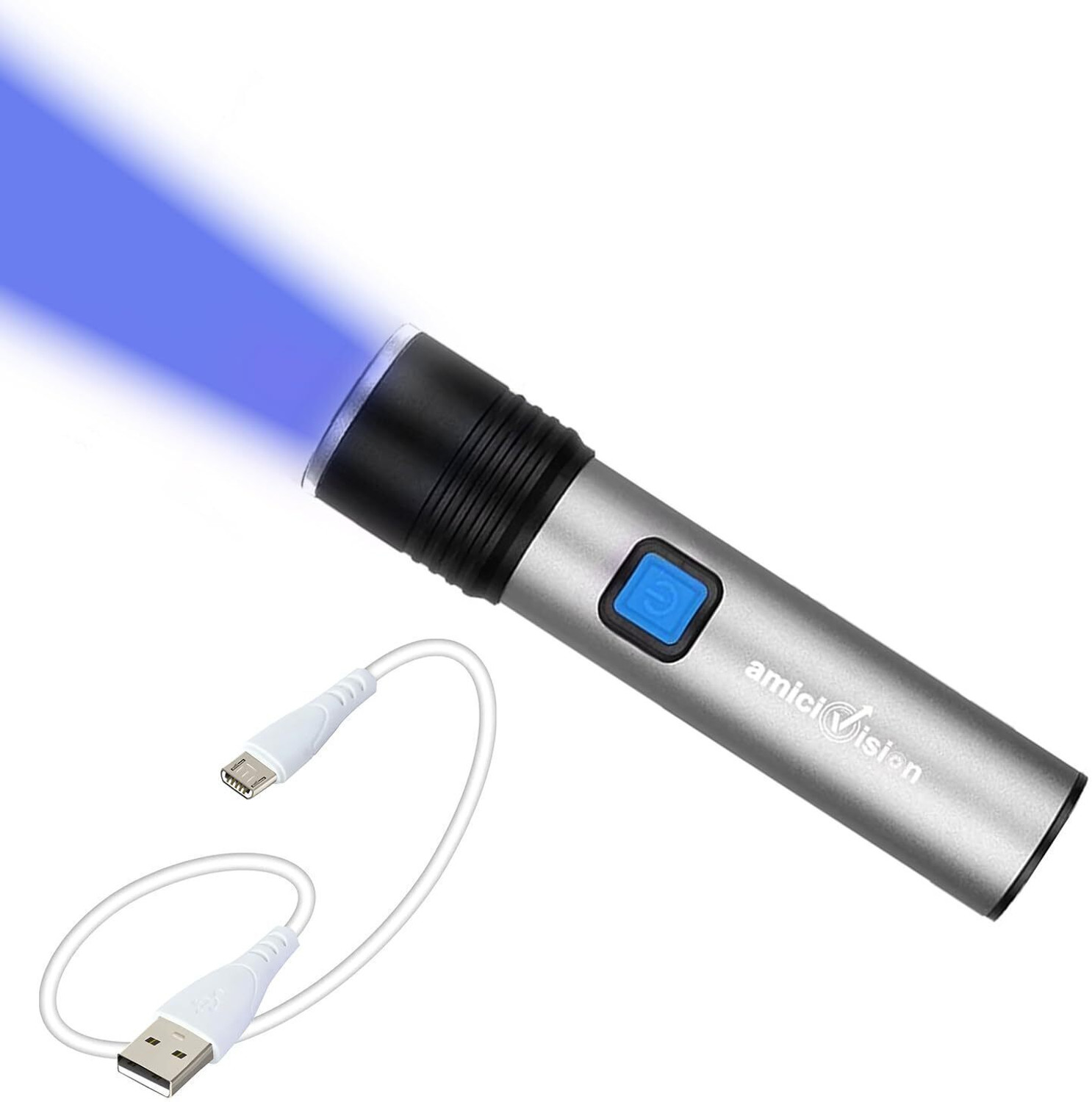 Image of amiciVision 365nm UV Flashlight - Rechargeable Ultraviolet Black Light with 4-Modes Torch