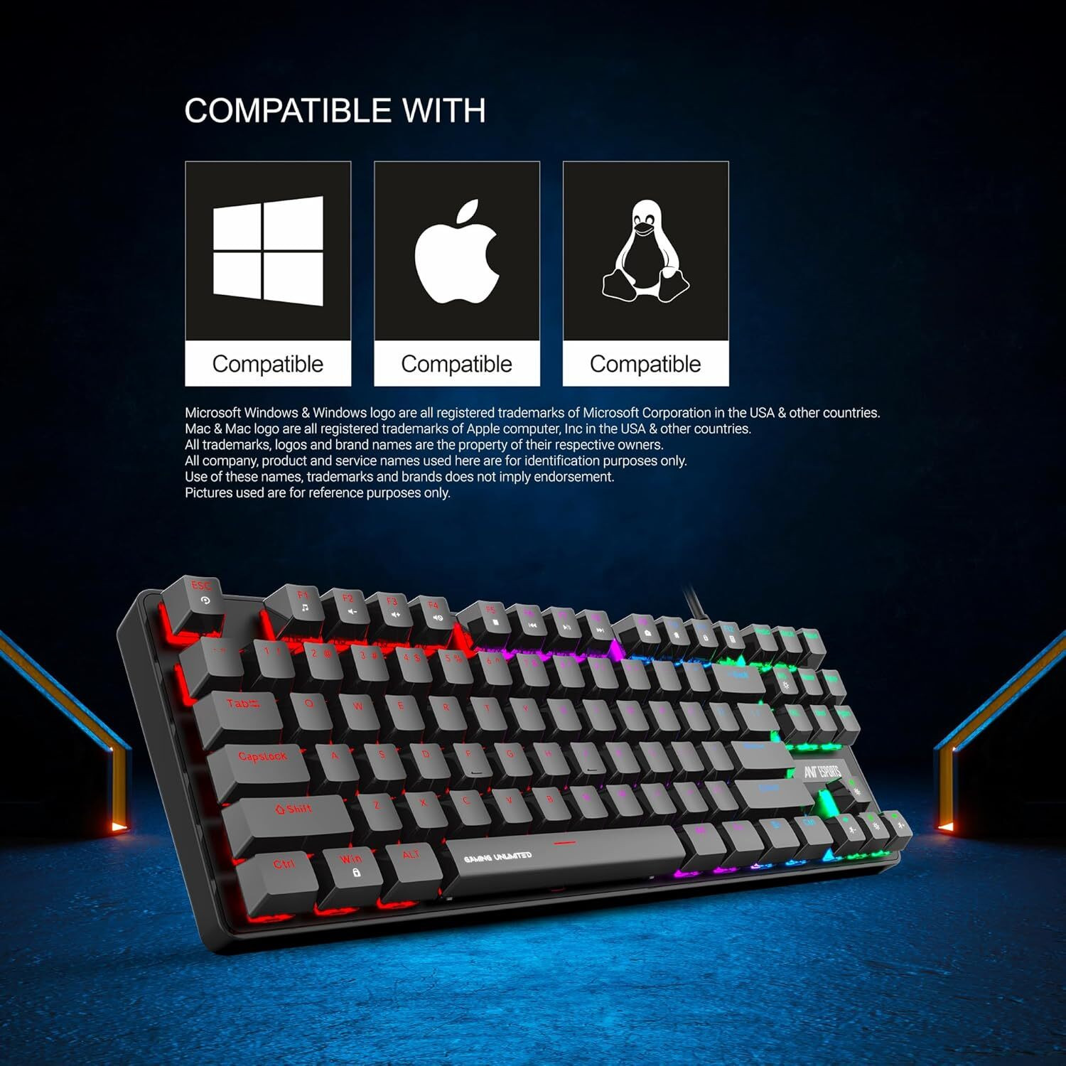 Image of Antesports MK1000 TKL Mechanical Gaming Keyboard Multicolor LED Backlit Wired -Black with Outemu Blue Switch
