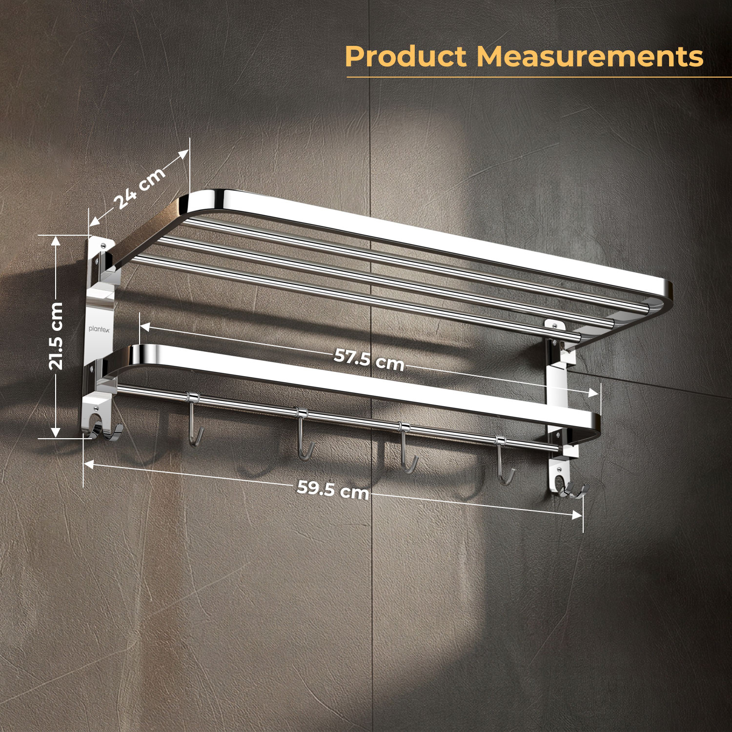Image of Plantex Towel Rack for Bathroom /Towel Bar /24Inch Towel Holder with Towel Rod /Towel Stand Silver Towel Holder