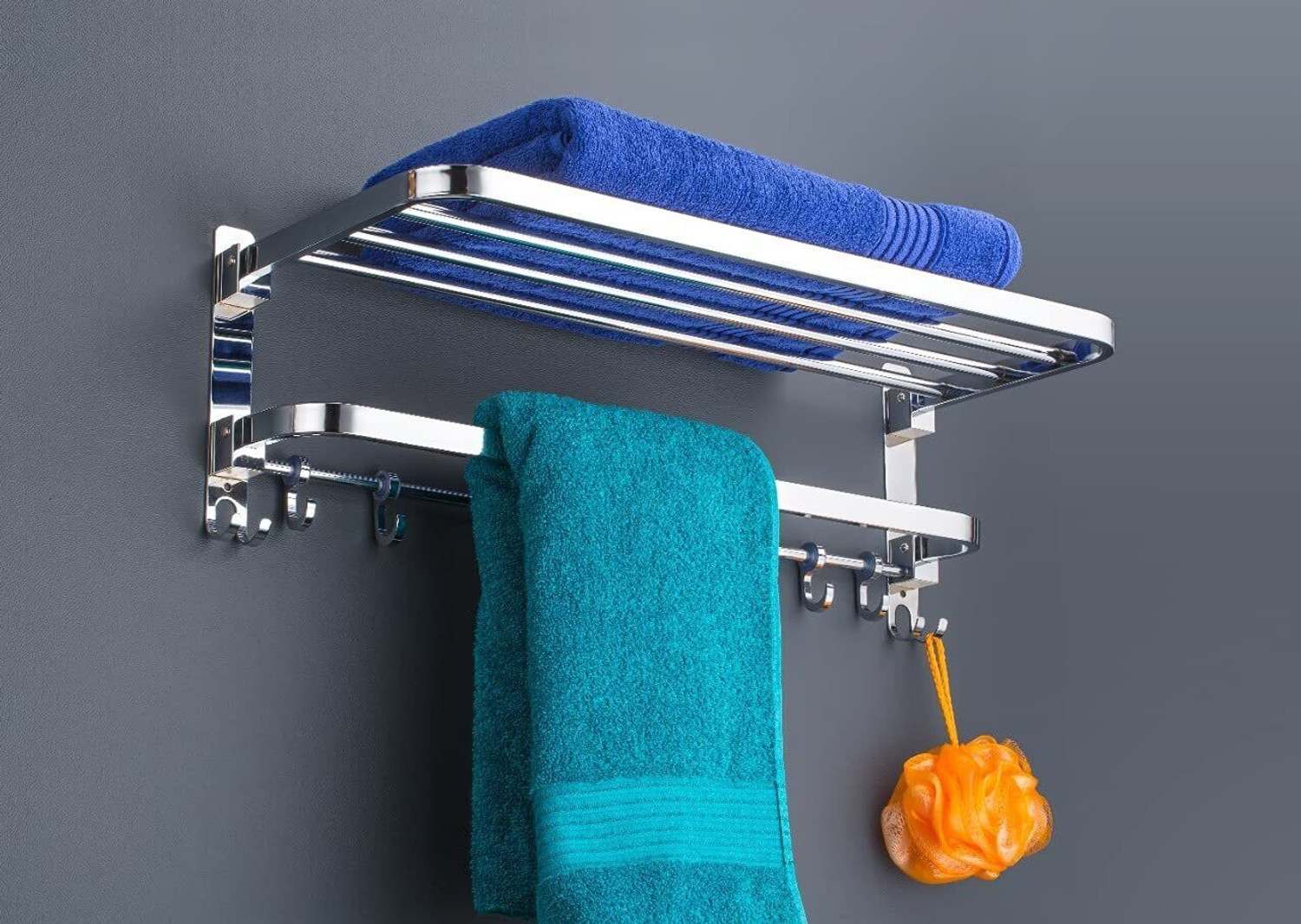 Image of ADONZ 304 Grade 24 Inch Stainless Steel Dual Folding Towel Rack Silver Towel Holder (Stainless Steel)