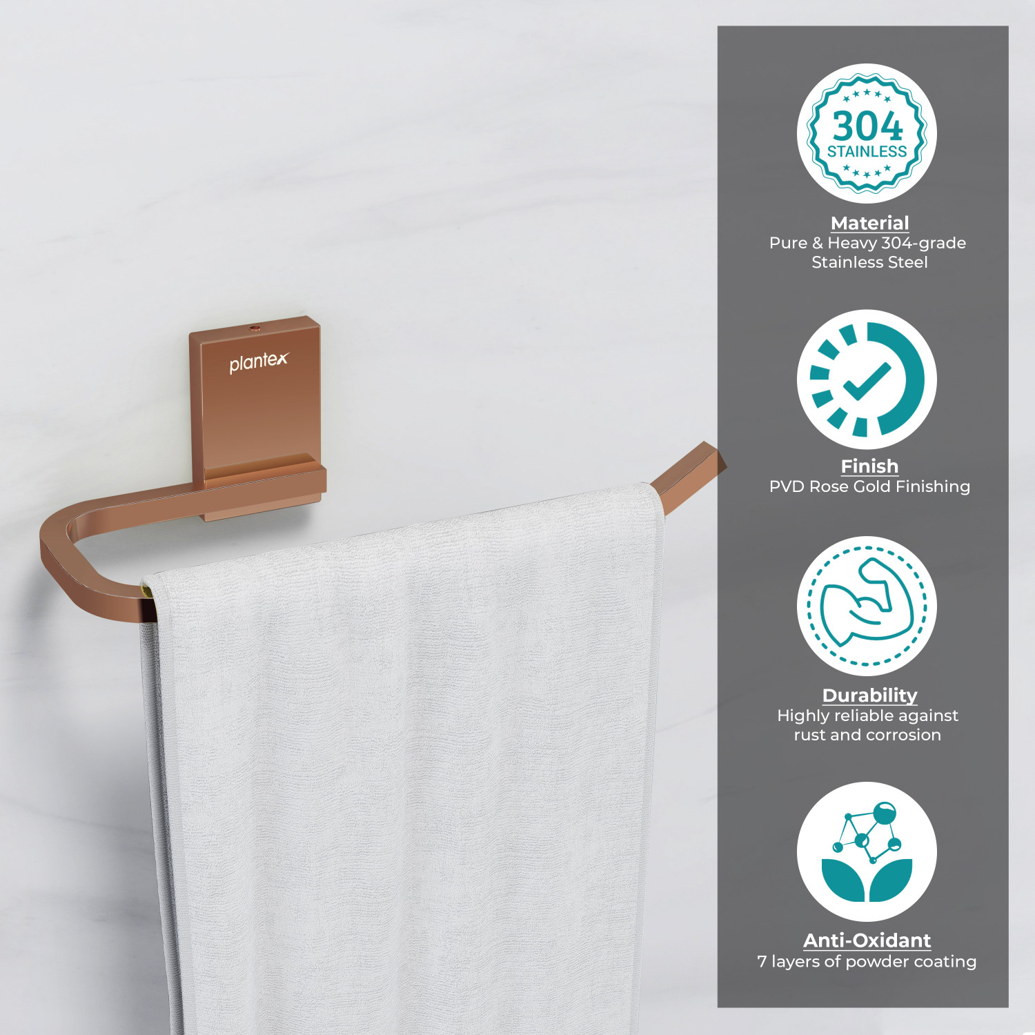 Image of Plantex Crystal Napkin Ring /Towel Holder /Towel Hanger for Bathroom Accessories-APS-1703 Rose Gold Towel Holder