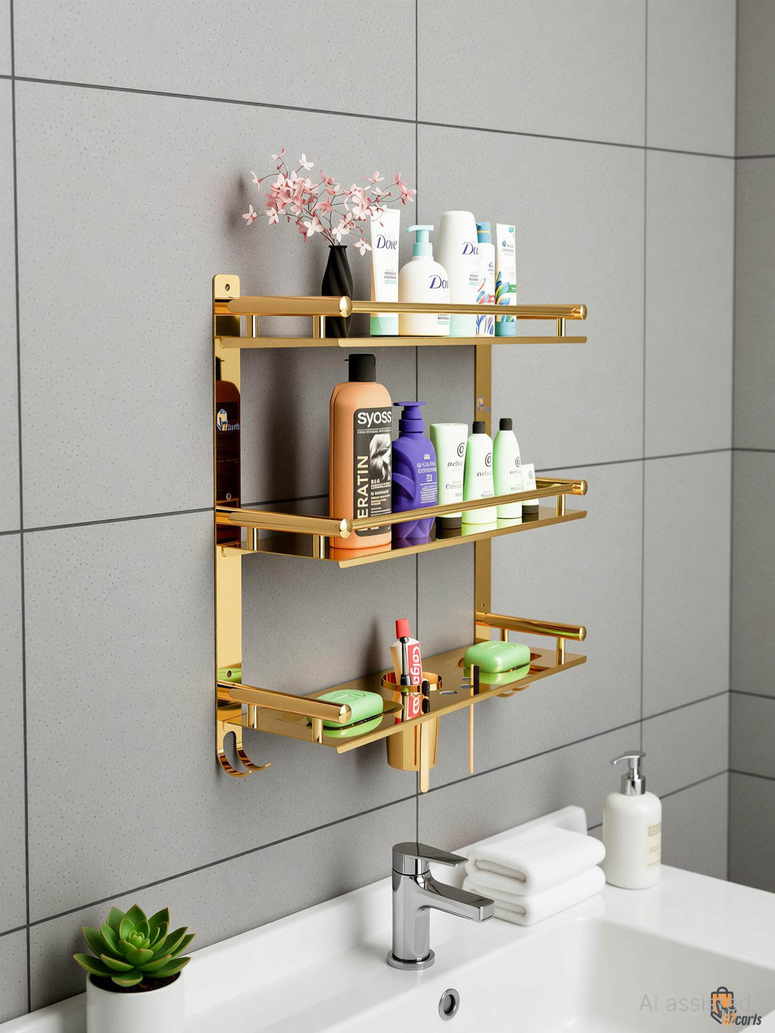 Image of Bzcarts by Bzcarts S.S. 304 Gold Bathroom Stand | Bathroom Hanger | Bathroom Accessories Gold Towel Holder
