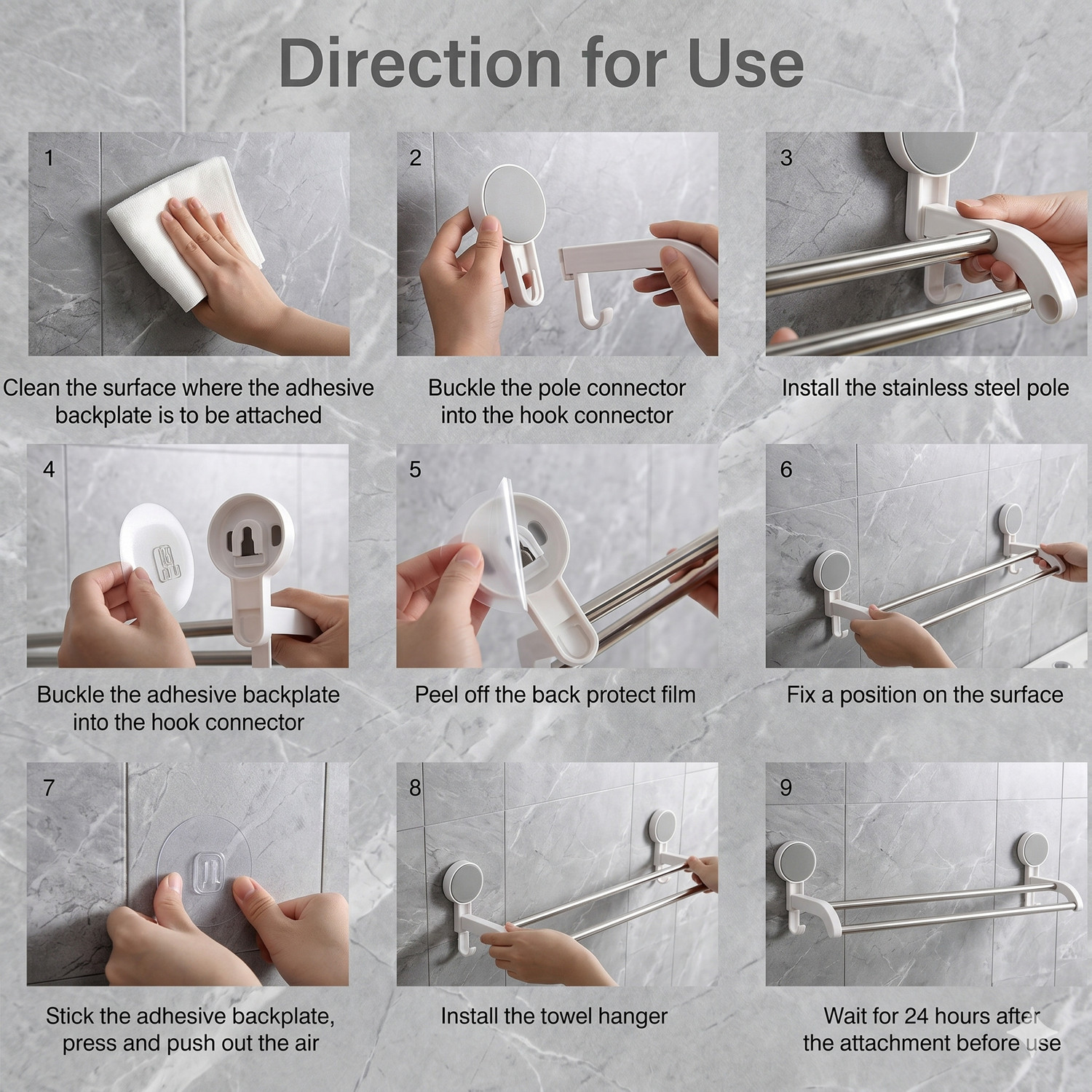 Image of RERAT by RERAT Self-Adhesive Double Towel Bar for Bathroom | No Drill Mounted Towel Rack Premium White & Chrome Grey Towel Holder