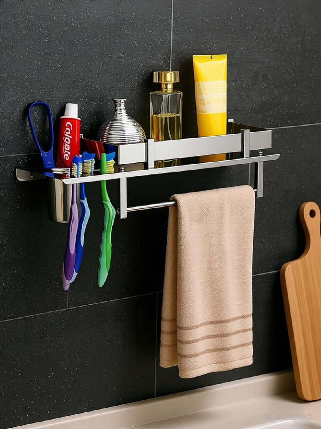 Image of Pillu by Pillu Bath Fitting Multi use Rack Bathroom Shelf /Kitchen Shelf /Bathroom Accessories silver Towel Holder