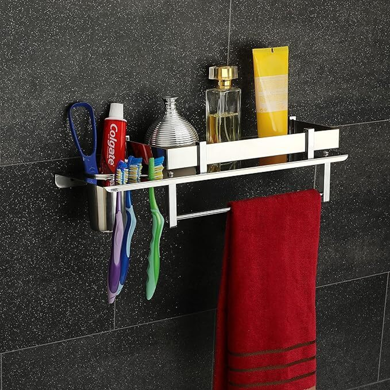 Image of Pillu by Pillu Bath Fitting Multi use Rack Bathroom Shelf /Kitchen Shelf /Bathroom Accessories silver Towel Holder