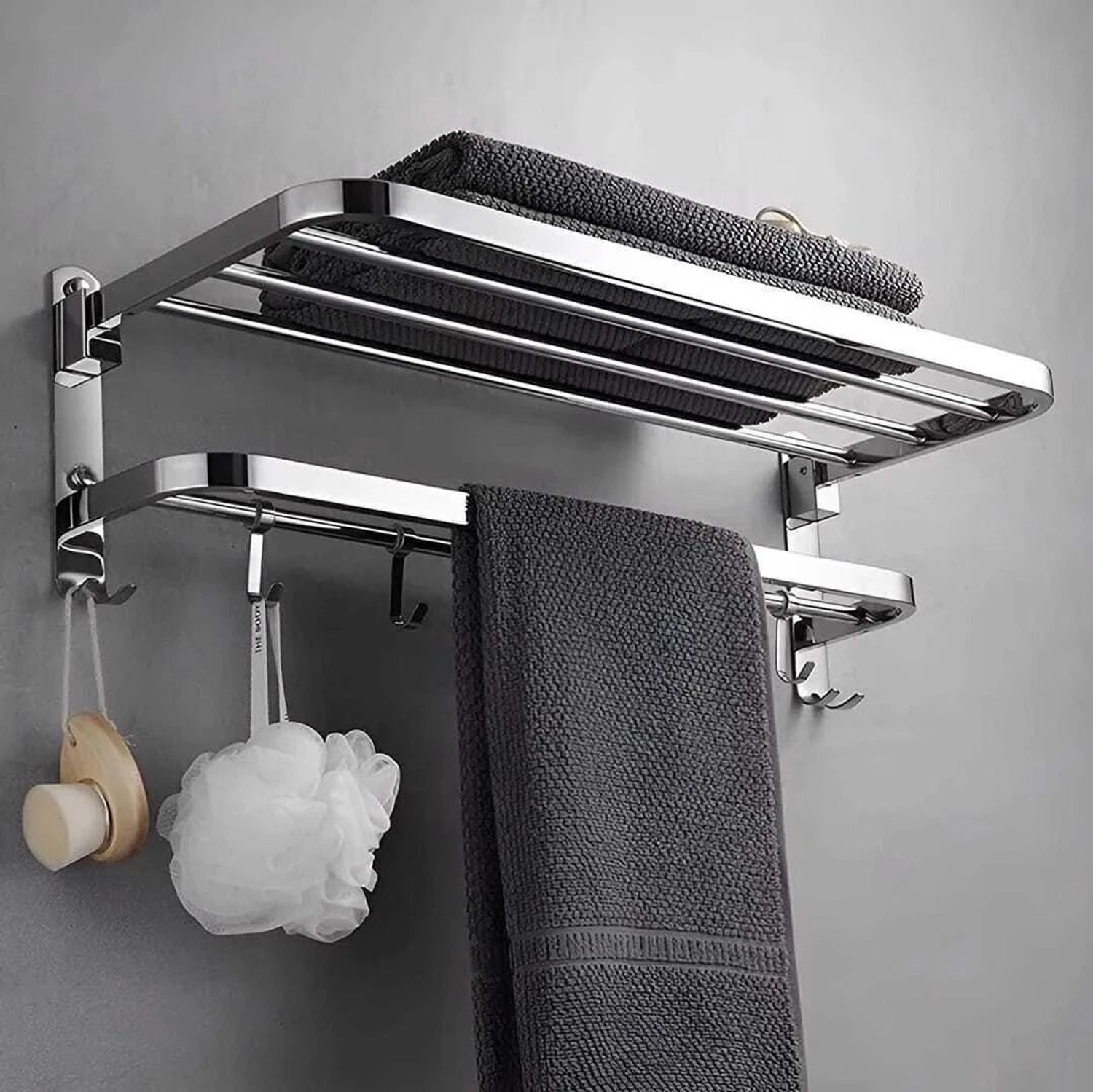 Image of pizmo by PIZMO High Grade Stainless Steel Folding Towel Rack For Bathroom /Hanger SILVER Towel Holder