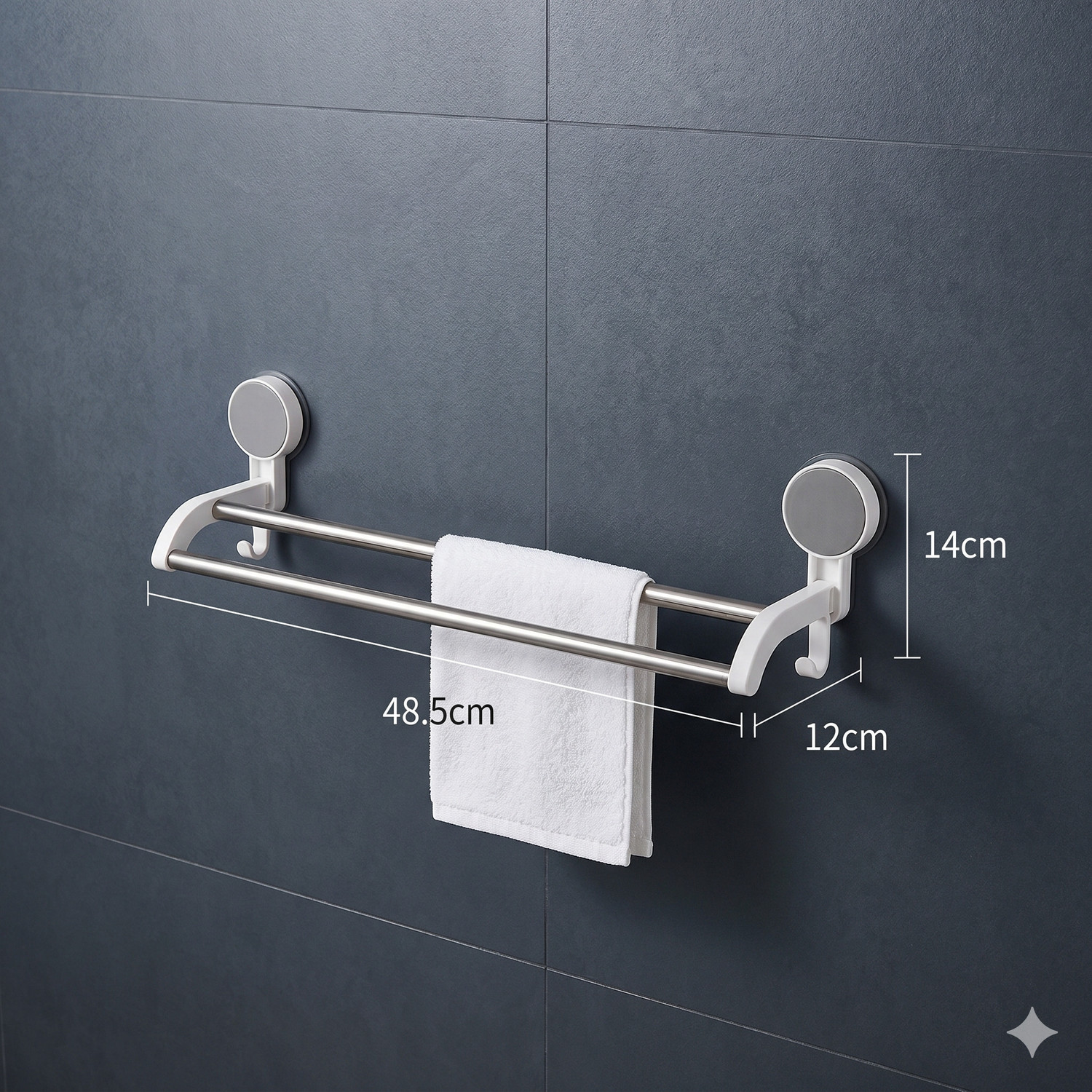 Image of RERAT by RERAT Self-Adhesive Double Towel Bar for Bathroom | No Drill Mounted Towel Rack Premium White & Chrome Grey Towel Holder