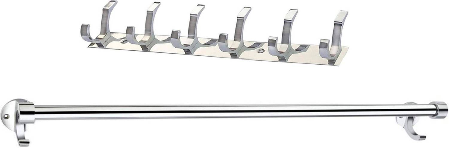 Albatroz Premium Stainless Steel Towel Rod & 6 Pin Chrome Towel Holder