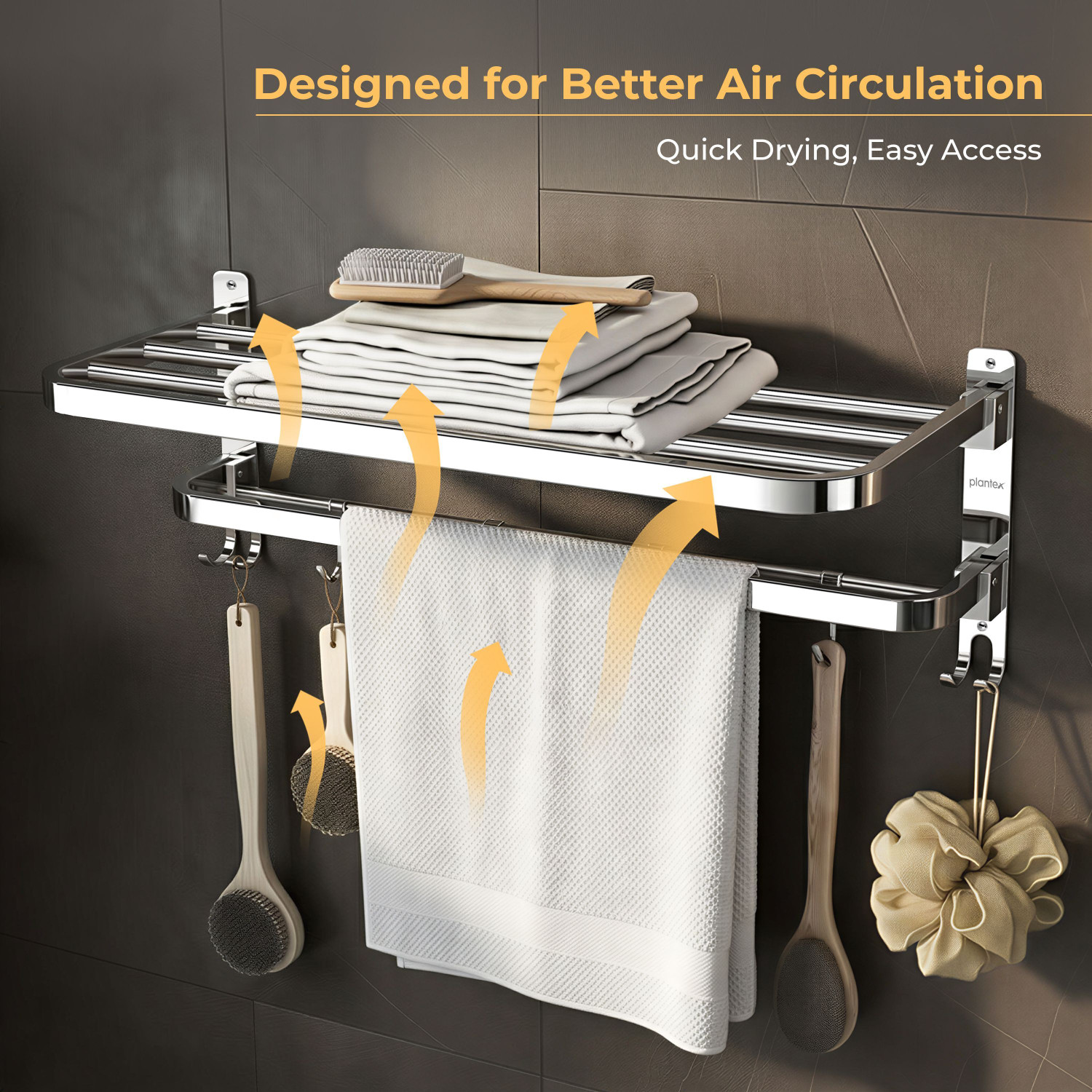 Image of Plantex Towel Rack for Bathroom /Towel Bar /24Inch Towel Holder with Towel Rod /Towel Stand Silver Towel Holder