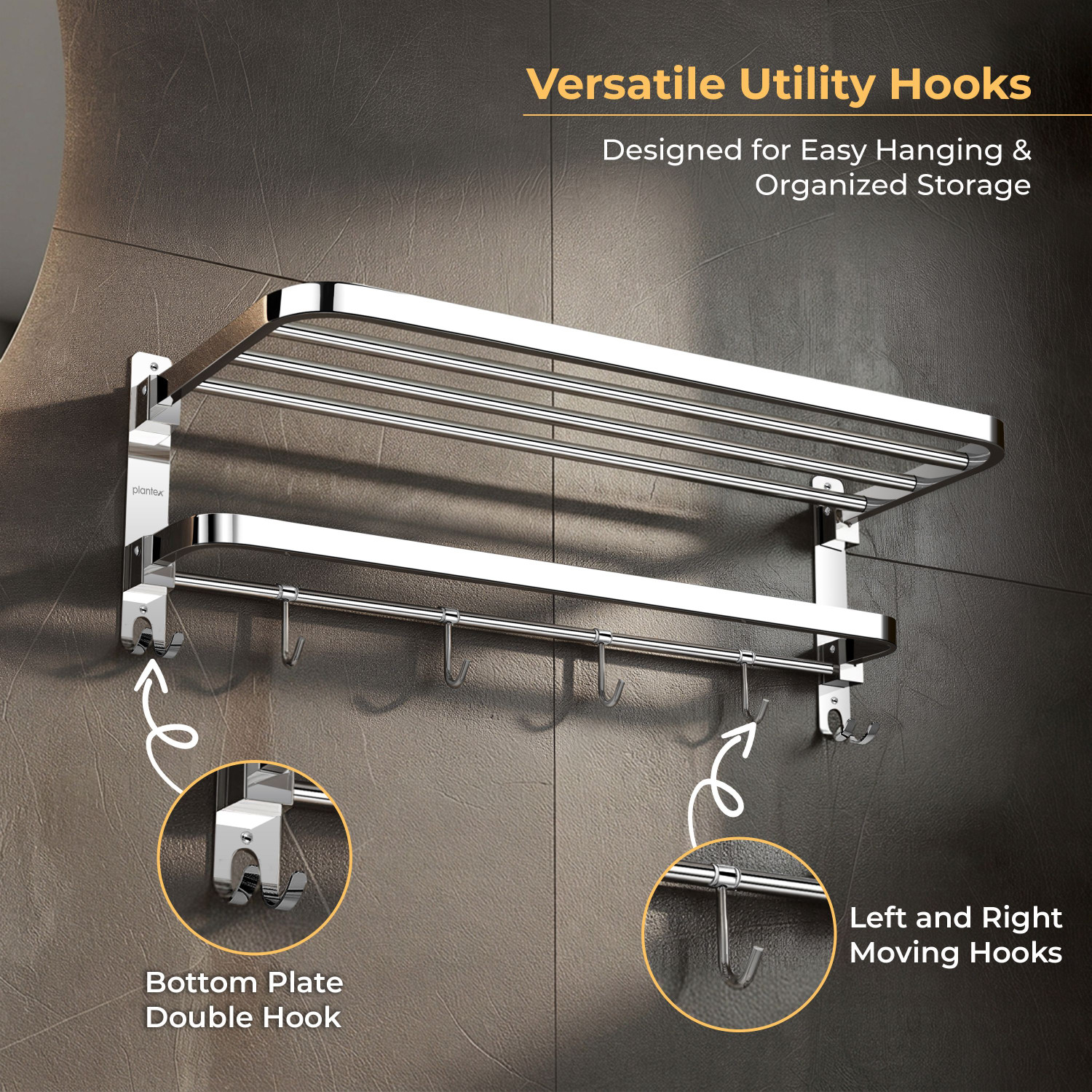 Image of Plantex Towel Rack for Bathroom /Towel Bar /24Inch Towel Holder with Towel Rod /Towel Stand Silver Towel Holder