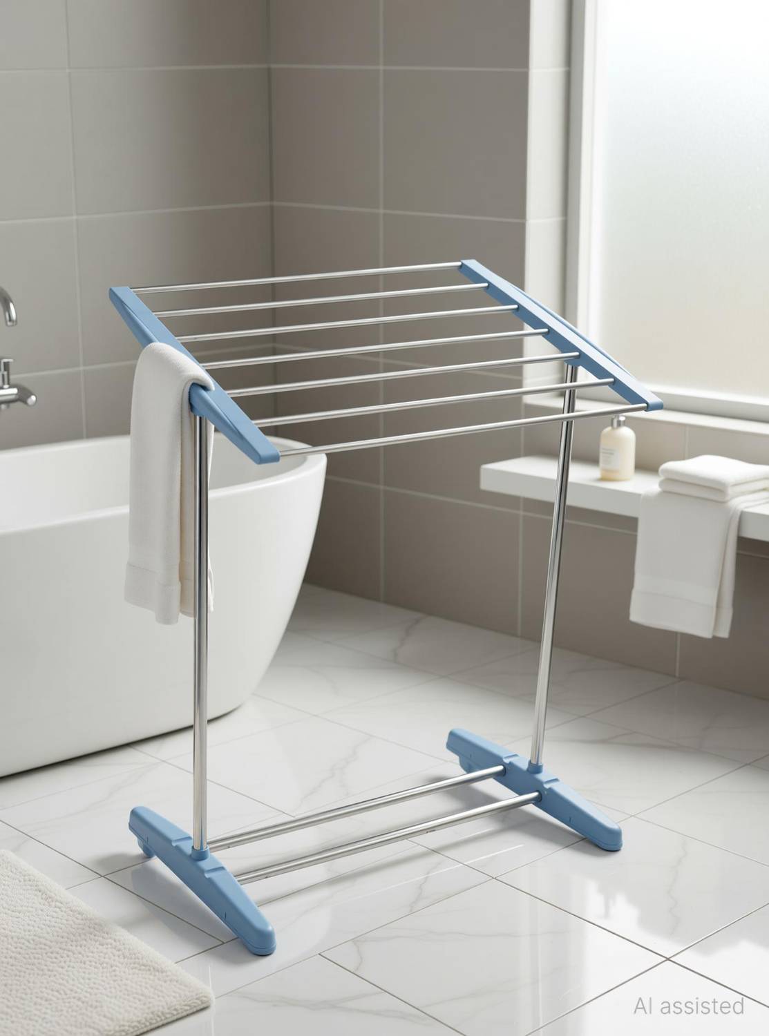 Amulakh Towel Drying Rack Stainless Steel Bathroom Towel Rack Floor Steel Towel Holder Silver Towel Holder