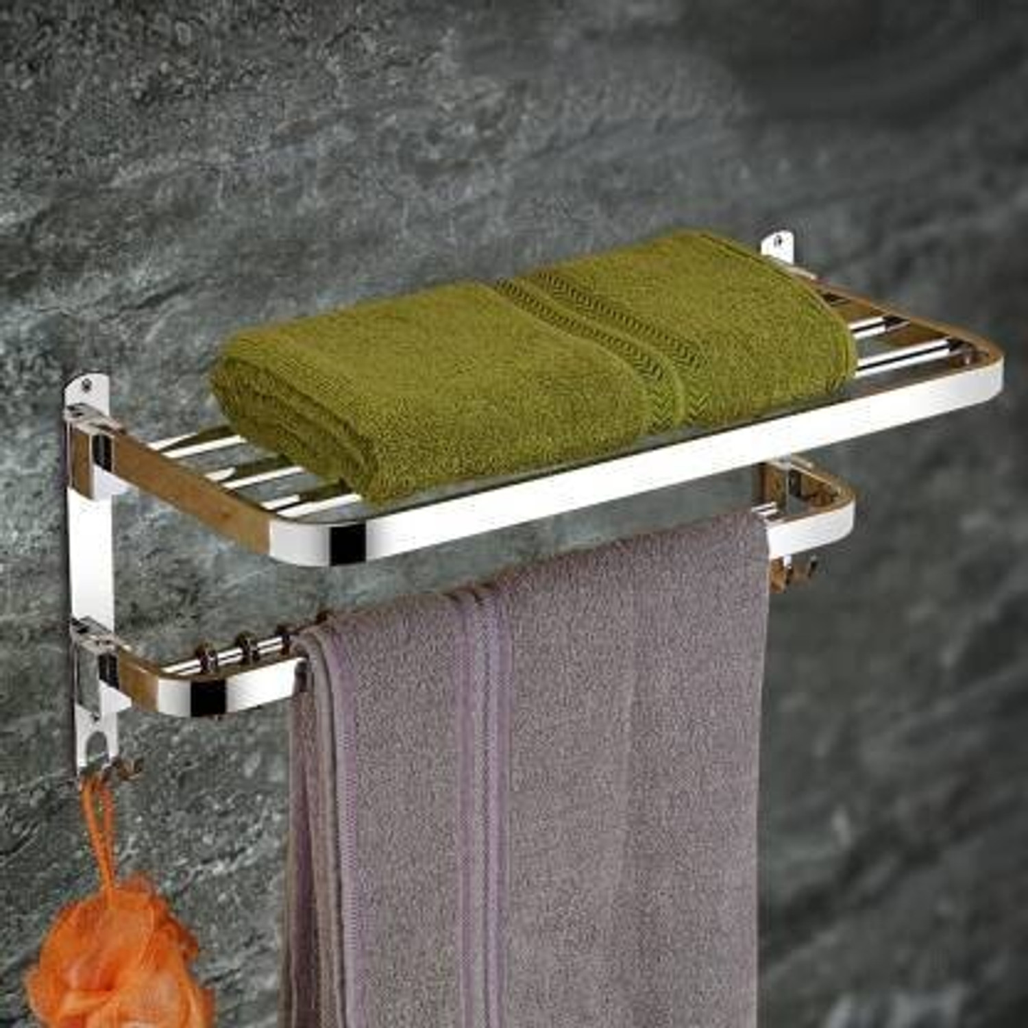 Image of ADONZ 304 Stainless Steel Dual Folding Towel Rack for Bathroom and Kitchen Silver Towel Holder