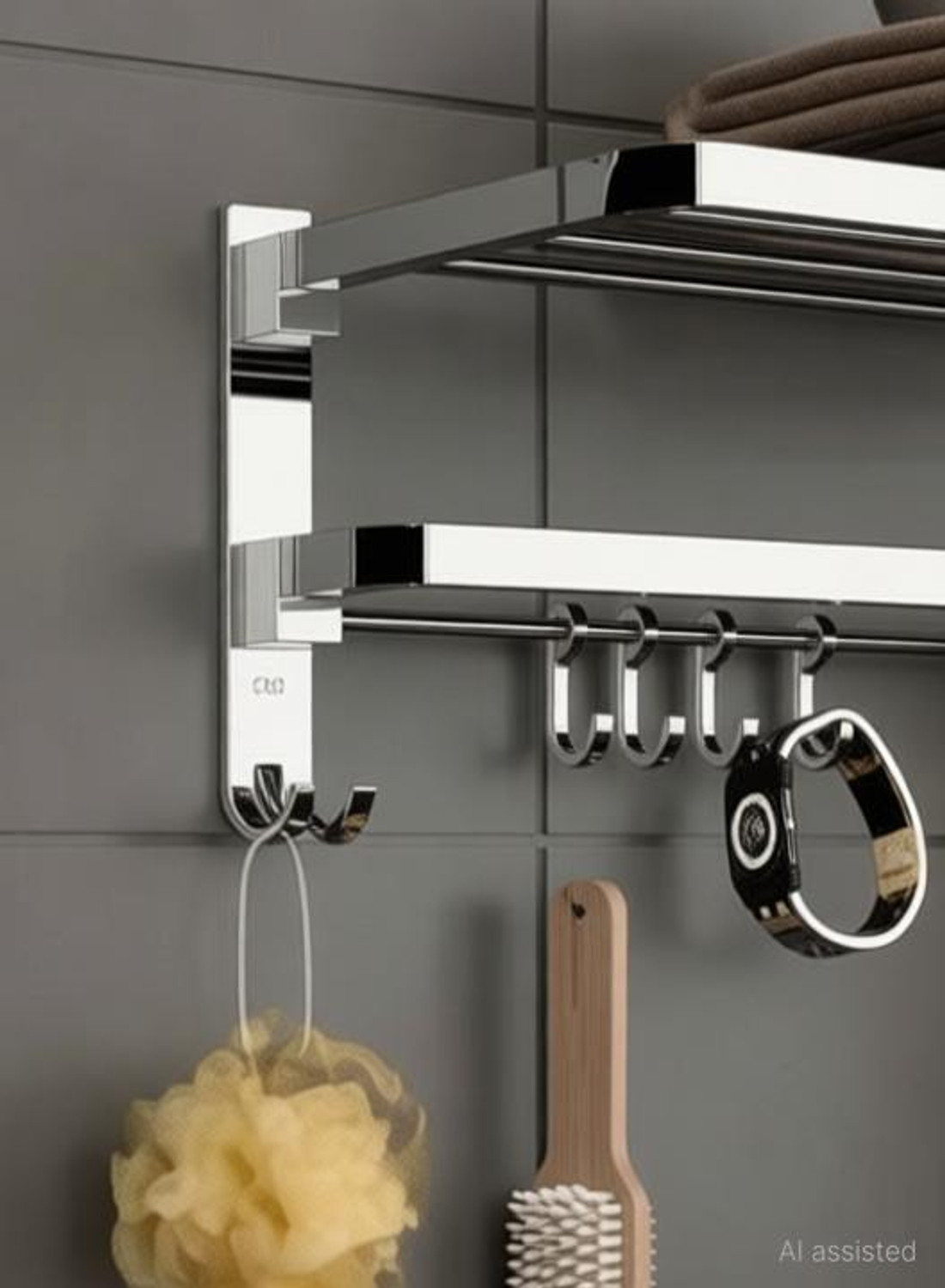 Image of Pinkwhale by Suzi New 24 Inches Stainless Steel Folding Towel Rack for Bathroom Towel Stand Hanger suzi, SILVER Towel Holder
