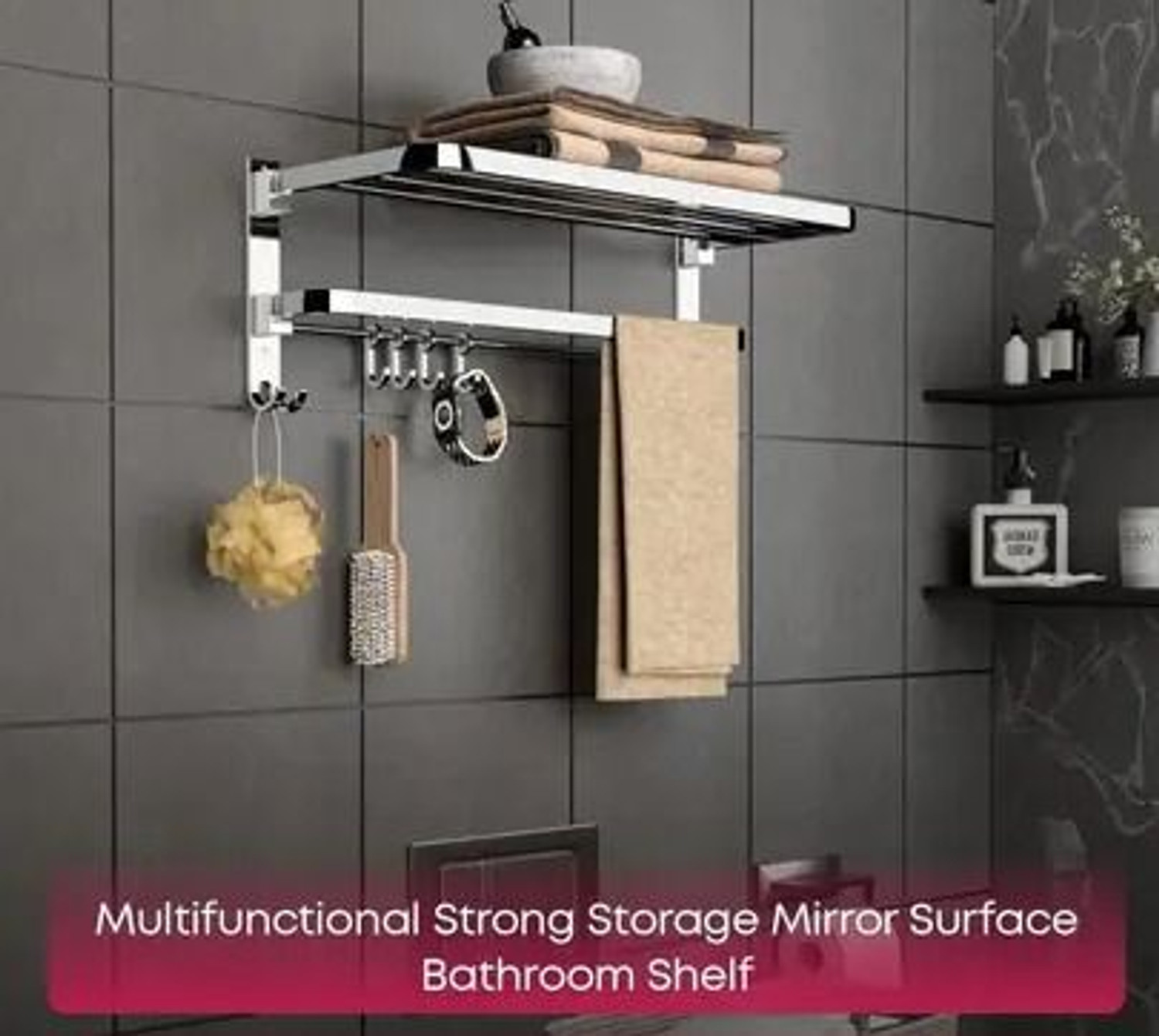Image of Pinkwhale by Suzi New 24 Inches Stainless Steel Folding Towel Rack for Bathroom Towel Stand Hanger suzi, SILVER Towel Holder